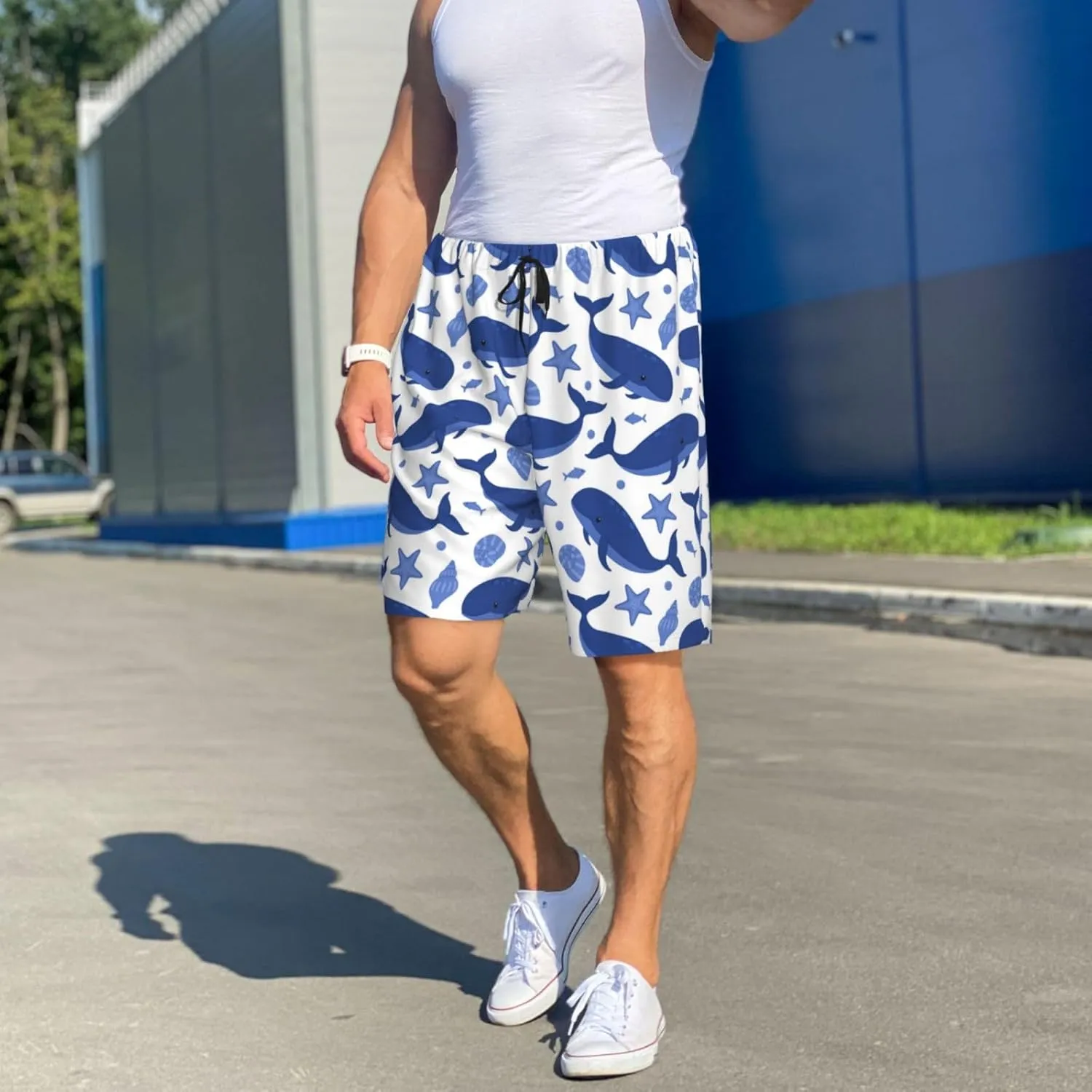 Vosery Mens Pajama Pants - Whale No.20056 Comfy Sleep Shorts Mens Pajama Shorts, Mens Lounge Shorts Pj Pants