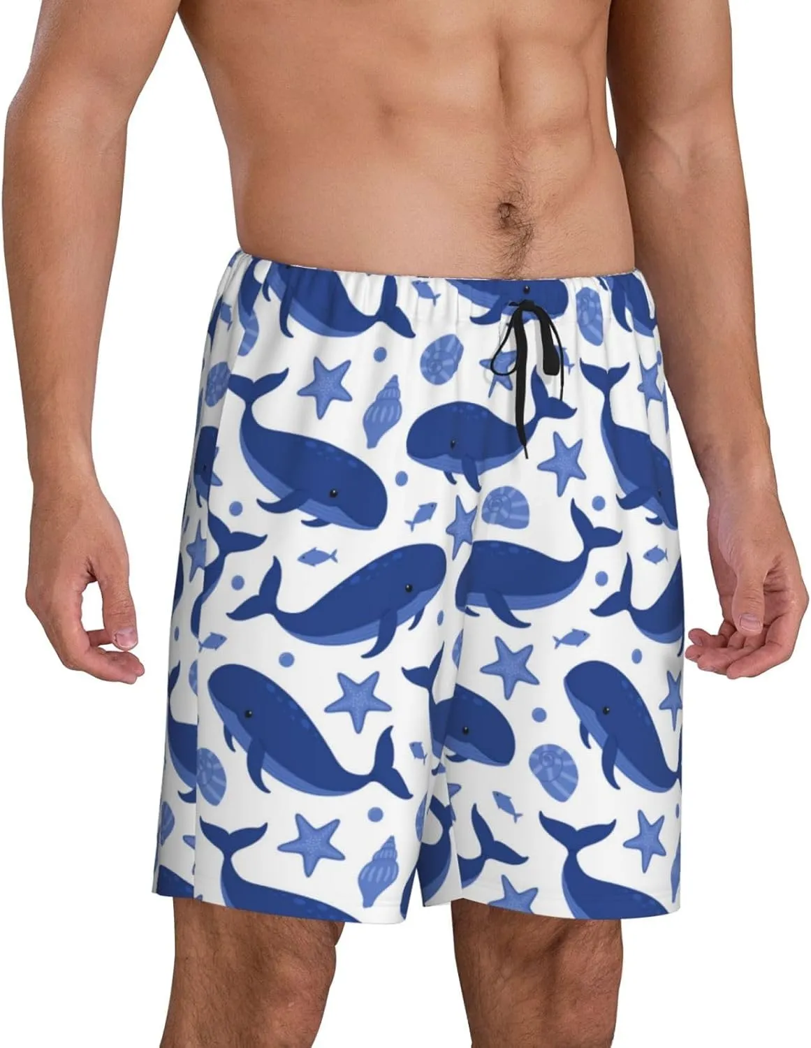 Vosery Mens Pajama Pants - Whale No.20056 Comfy Sleep Shorts Mens Pajama Shorts, Mens Lounge Shorts Pj Pants