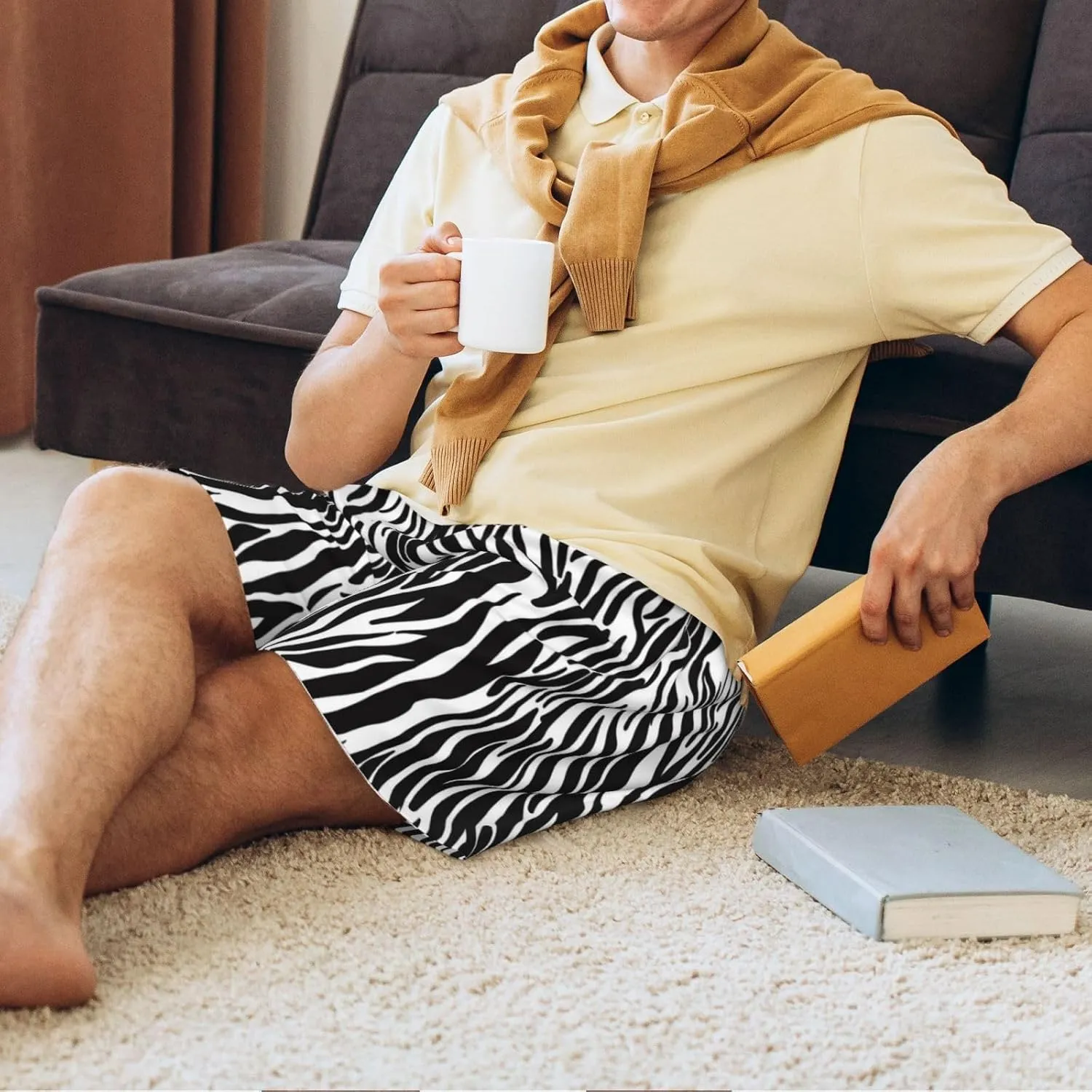 Vosery Mens Pajama Pants - Zebra Print Comfy Sleep Shorts Mens Pajama Shorts, Mens Lounge Shorts Pj Pants