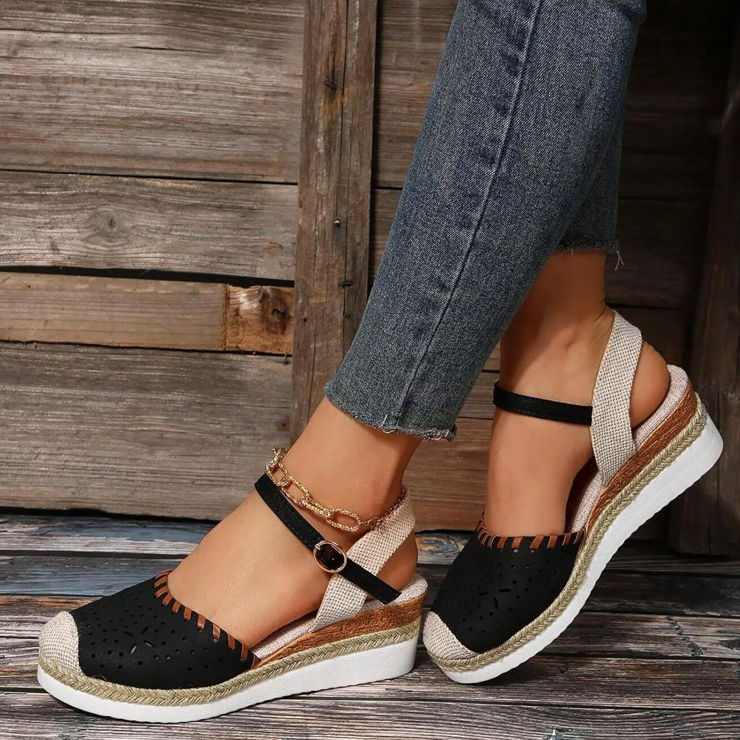 Wedge Sandals for Women,Womens Espadrille Platform Wedge Sandals Open Toe Ankle Strap Buckle Platform Sandals Casual Summer Dress Shoes Platform Sandals Lightweight Womens Sandals