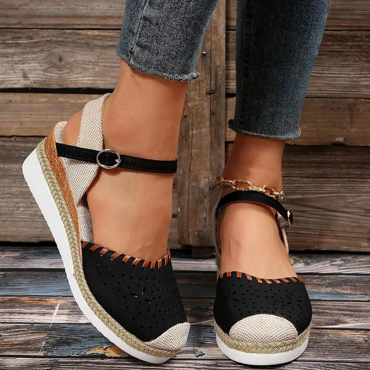 Wedge Sandals for Women,Womens Espadrille Platform Wedge Sandals Open Toe Ankle Strap Buckle Platform Sandals Casual Summer Dress Shoes Platform Sandals Lightweight Womens Sandals