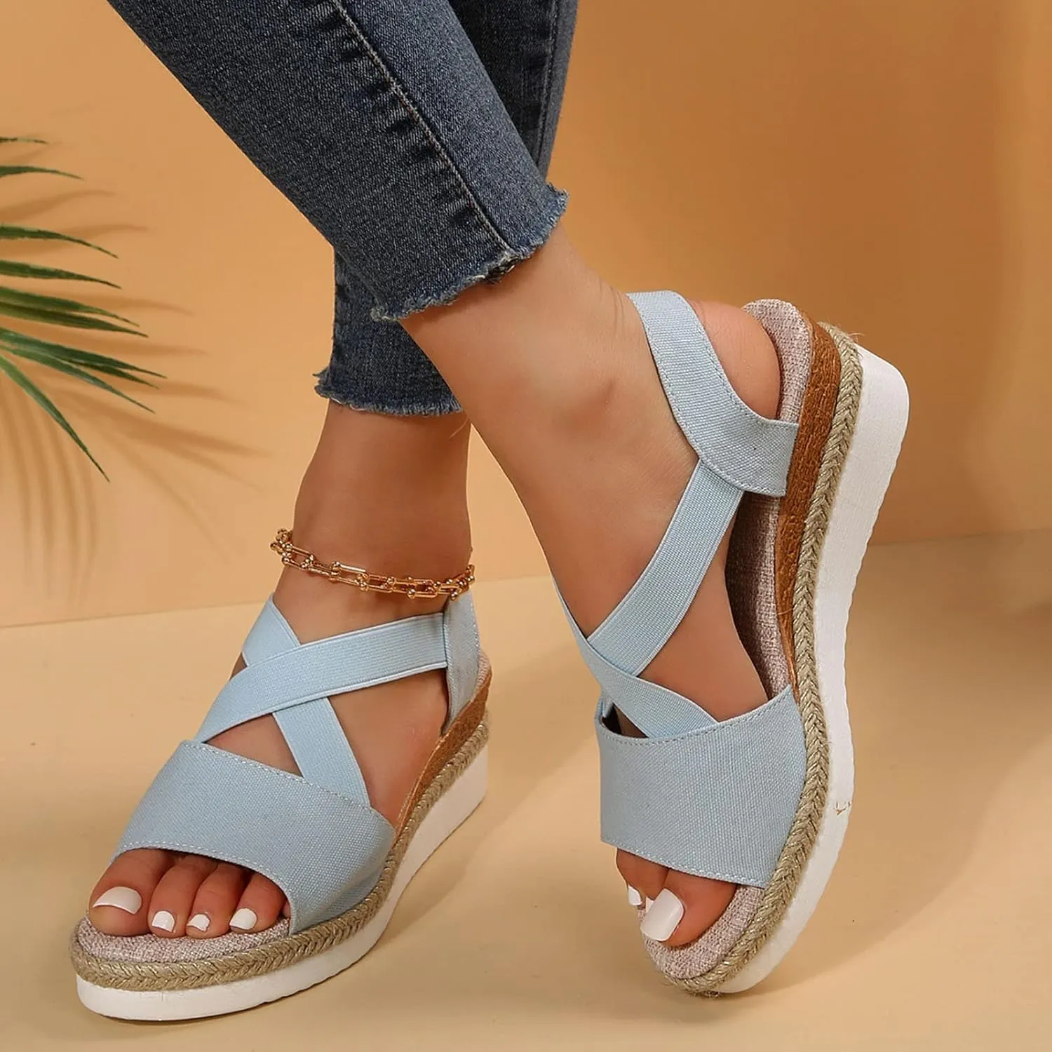 Wedge Sandals for Women,Womens Espadrille Platform Wedge Sandals Open Toe Ankle Strap Buckle Platform Sandals Casual Summer Dress Shoes Platform Sandals Lightweight Womens Sandals