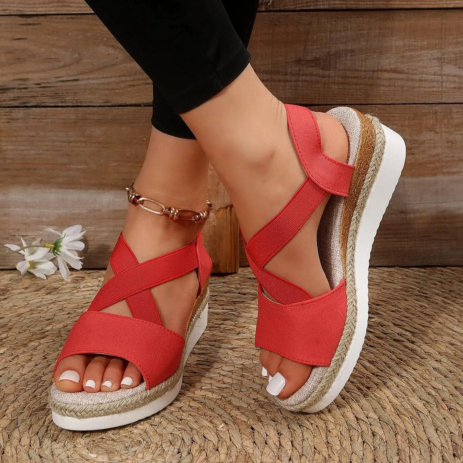 Wedge Sandals for Women,Womens Espadrille Platform Wedge Sandals Open Toe Ankle Strap Buckle Platform Sandals Casual Summer Dress Shoes Platform Sandals Lightweight Womens Sandals