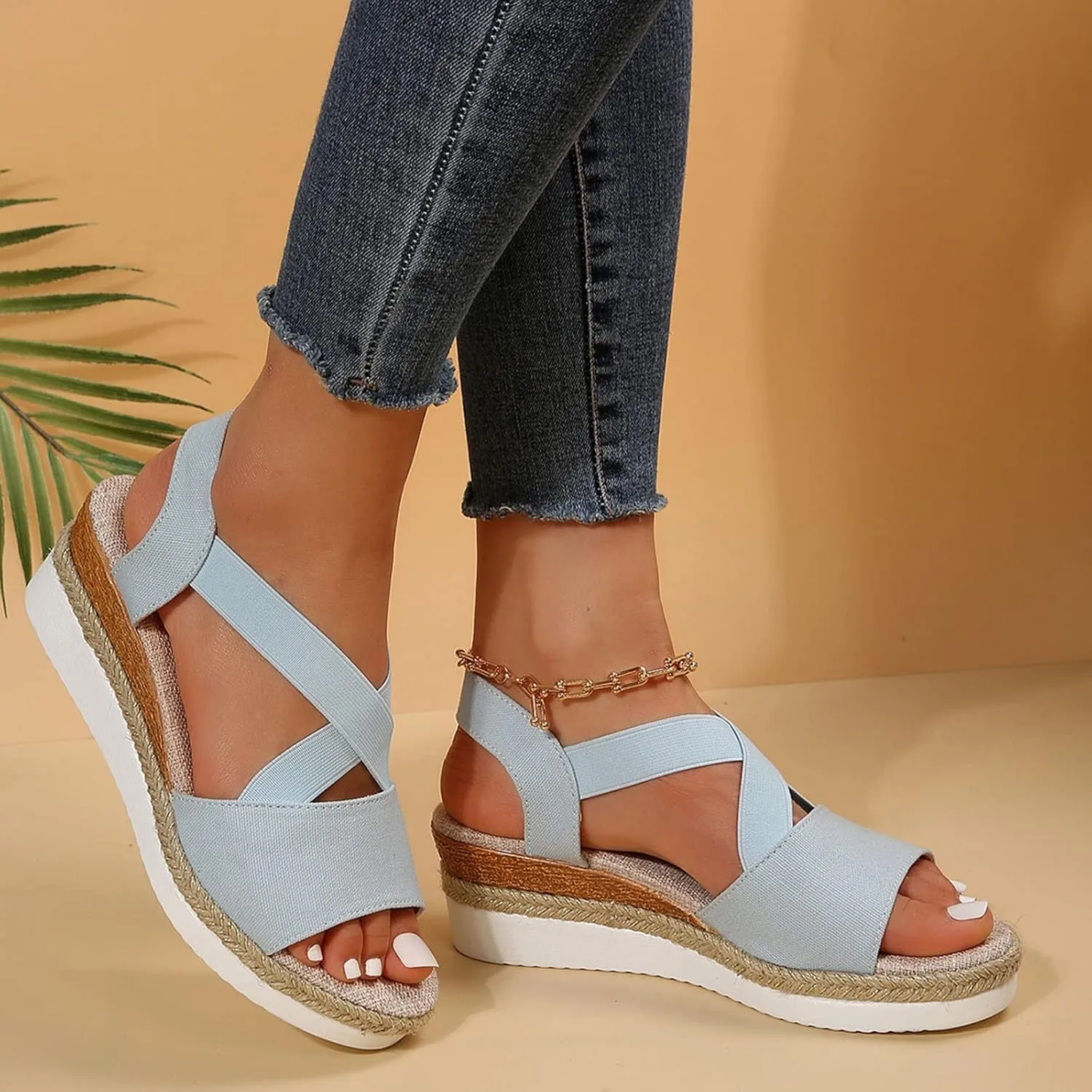 Wedge Sandals for Women,Womens Espadrille Platform Wedge Sandals Open Toe Ankle Strap Buckle Platform Sandals Casual Summer Dress Shoes Platform Sandals Lightweight Womens Sandals