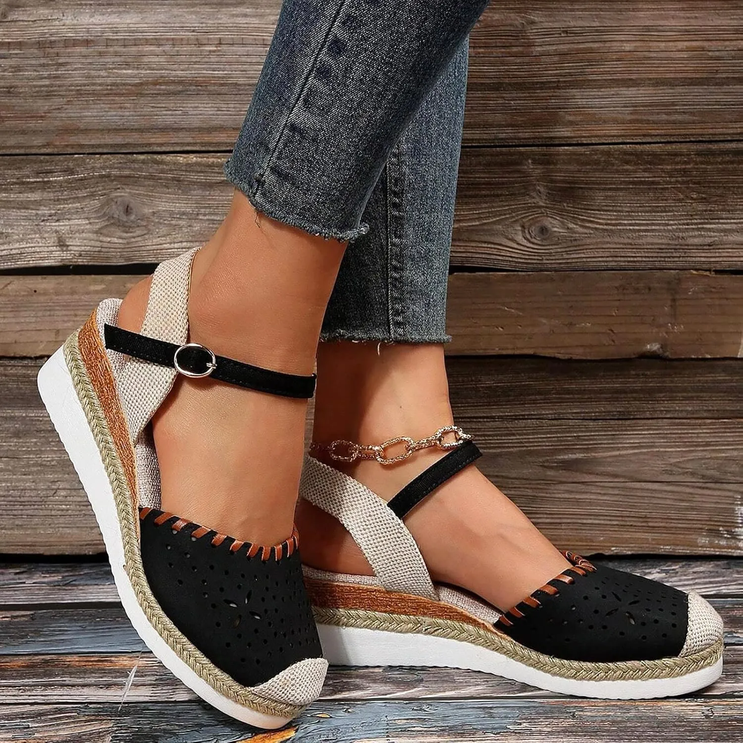 Wedge Sandals for Women,Womens Espadrille Platform Wedge Sandals Open Toe Ankle Strap Buckle Platform Sandals Casual Summer Dress Shoes Platform Sandals Lightweight Womens Sandals