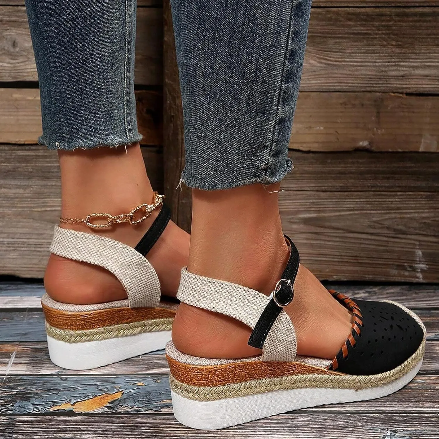 Wedge Sandals for Women,Womens Espadrille Platform Wedge Sandals Open Toe Ankle Strap Buckle Platform Sandals Casual Summer Dress Shoes Platform Sandals Lightweight Womens Sandals