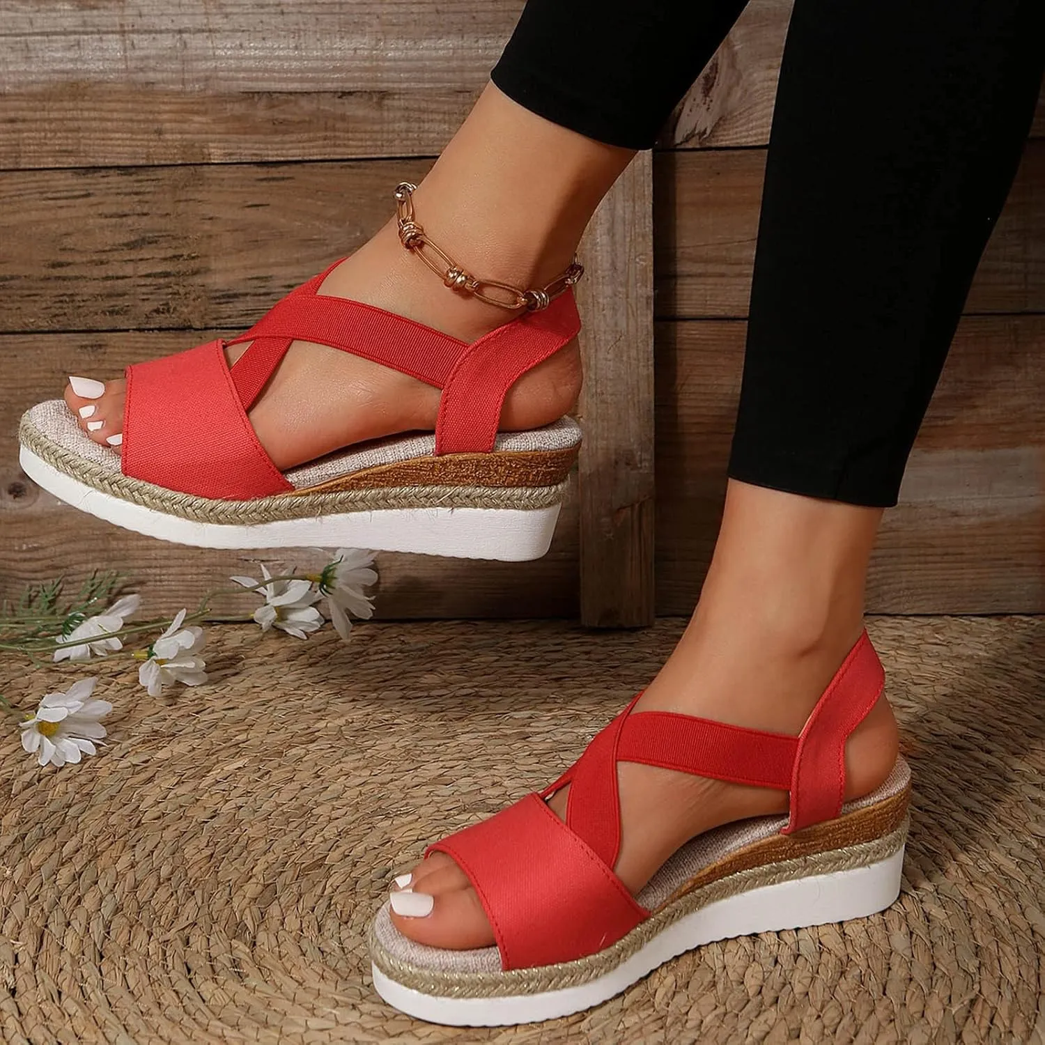 Wedge Sandals for Women,Womens Espadrille Platform Wedge Sandals Open Toe Ankle Strap Buckle Platform Sandals Casual Summer Dress Shoes Platform Sandals Lightweight Womens Sandals