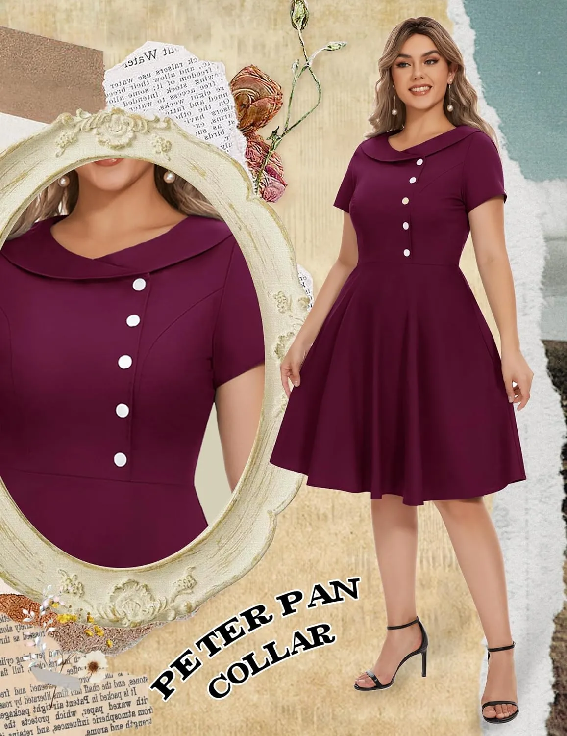 Wedtrend Women's 1950s Vintage Audrey Hepburn Style Cocktail Swing Dresses