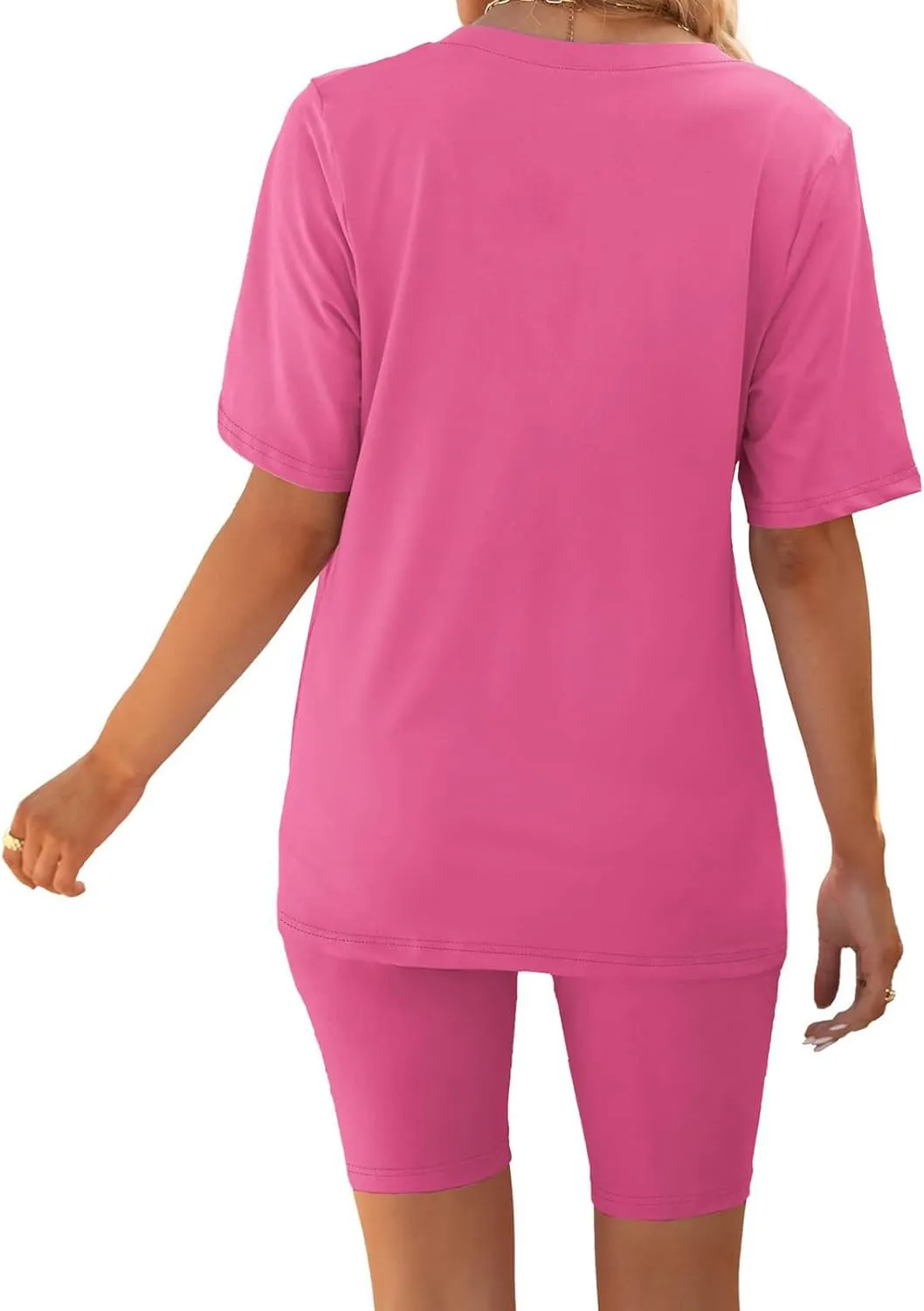 Womens 2 Piece Outfits Lounge Sets Casual V Neck T-Shirt Tops and Trendy Yoga Shorts Sleepwear Loungewear
