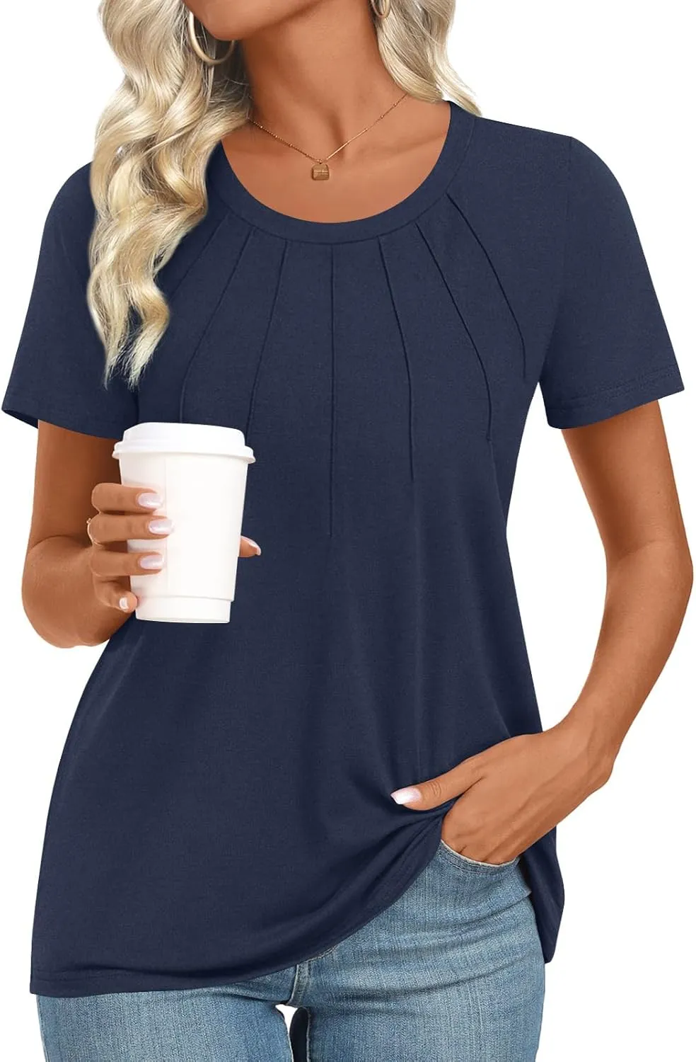 Womens 2025 Tunic Summer Casual Tops Short Sleeve Blouses Crewneck Fashion Tshirts M-3XL
