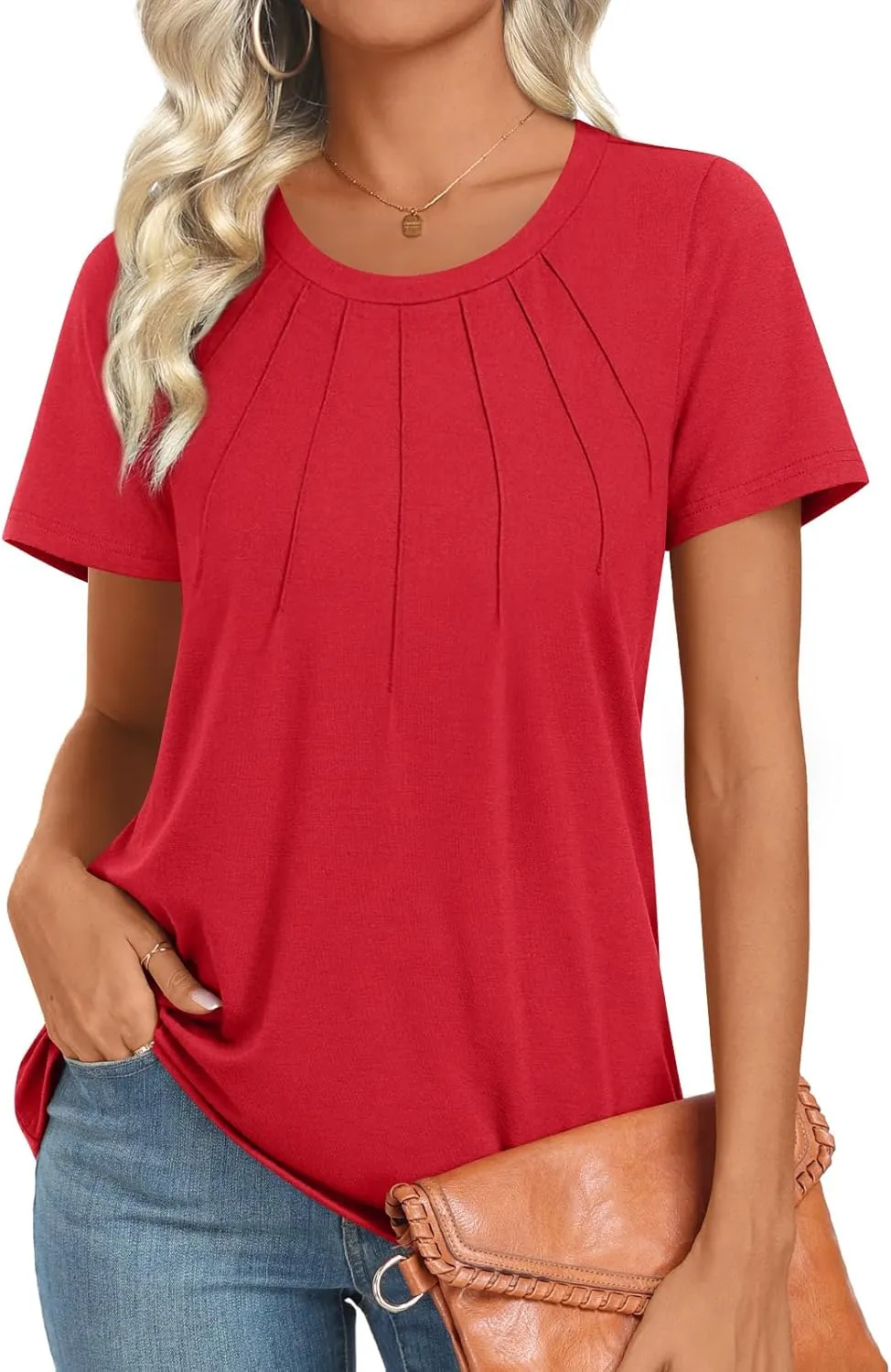 Womens 2025 Tunic Summer Casual Tops Short Sleeve Blouses Crewneck Fashion Tshirts M-3XL