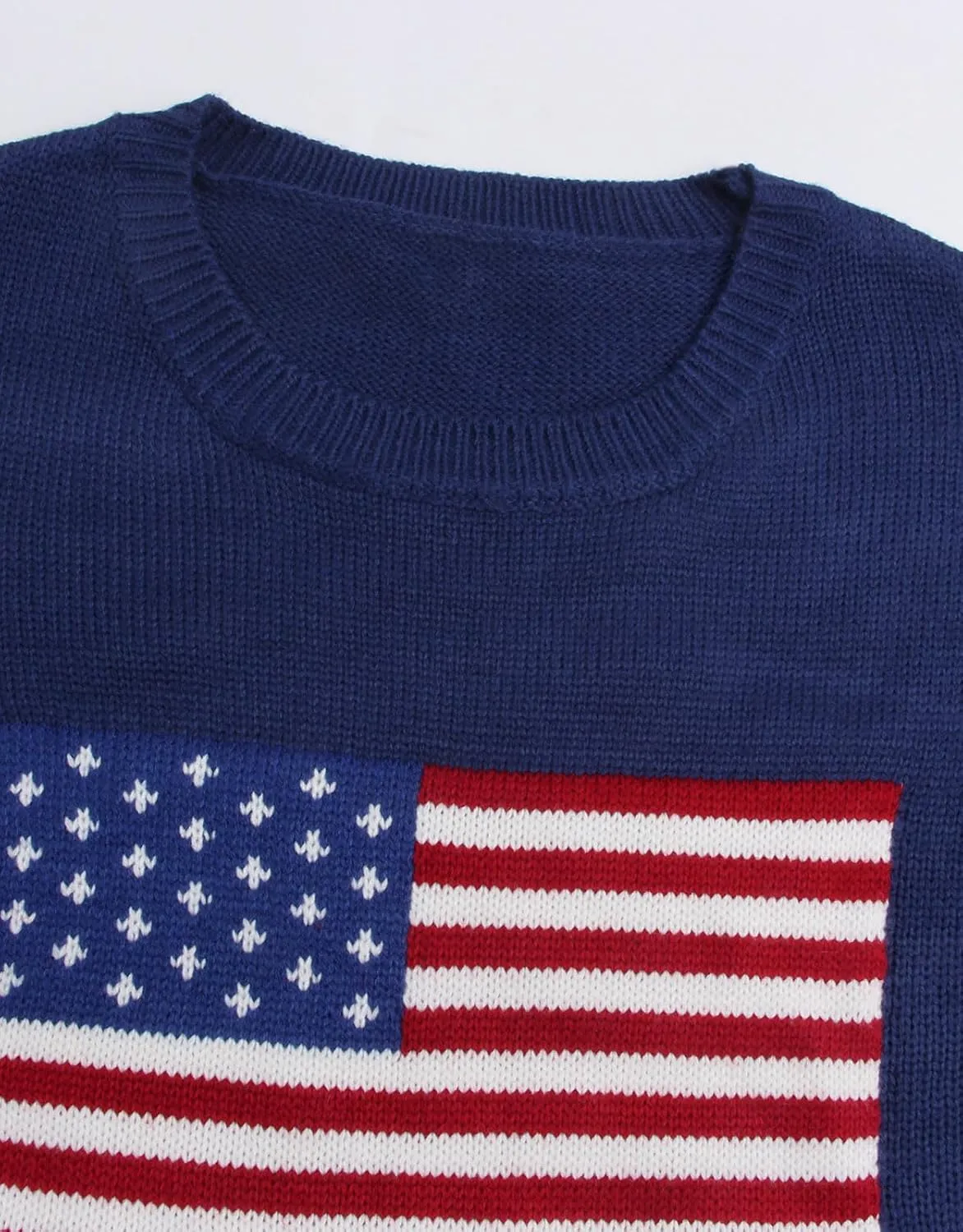 Womens American Flag Sweater Long Sleeve Crew Neck Knitted Casual Pullover Sweater