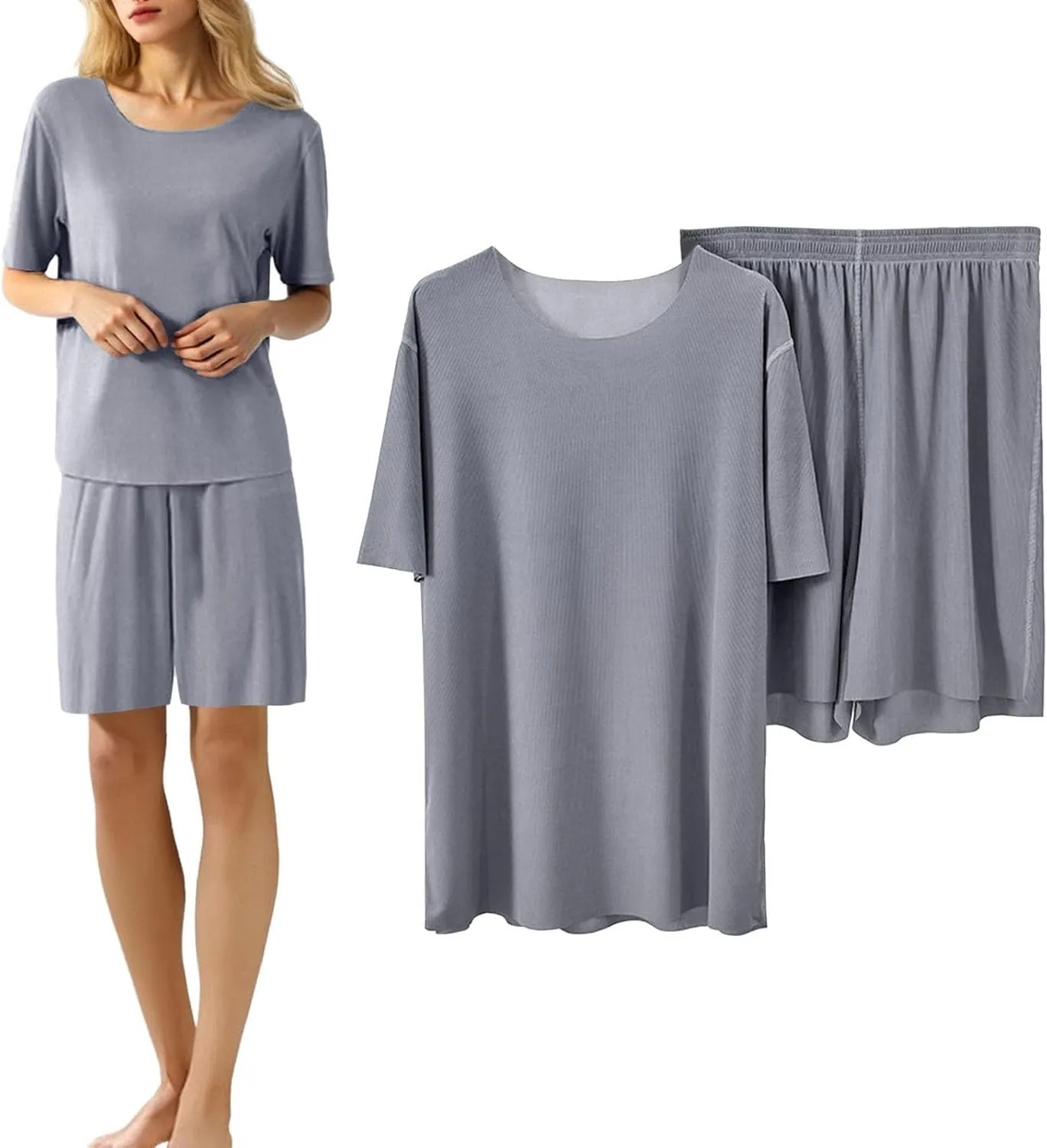 Women's Cooling Lounge Set Moisture-Wicking T-Shirt & Biker Shorts 2-Piece Sleepwear Convertible Nightwear
