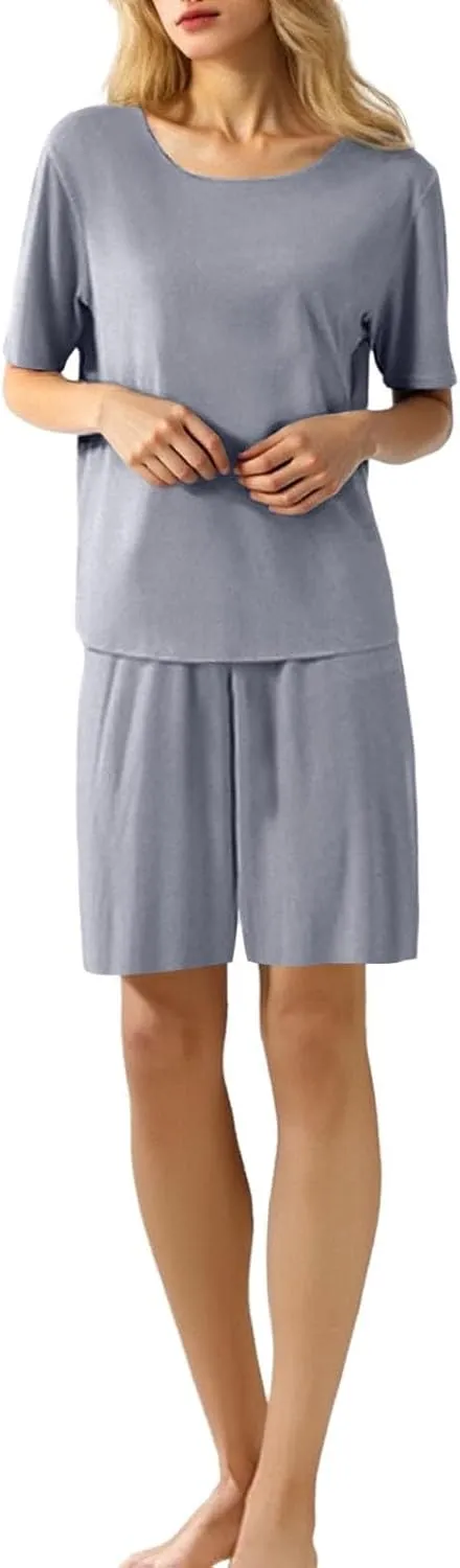 Women's Cooling Lounge Set Moisture-Wicking T-Shirt & Biker Shorts 2-Piece Sleepwear Convertible Nightwear