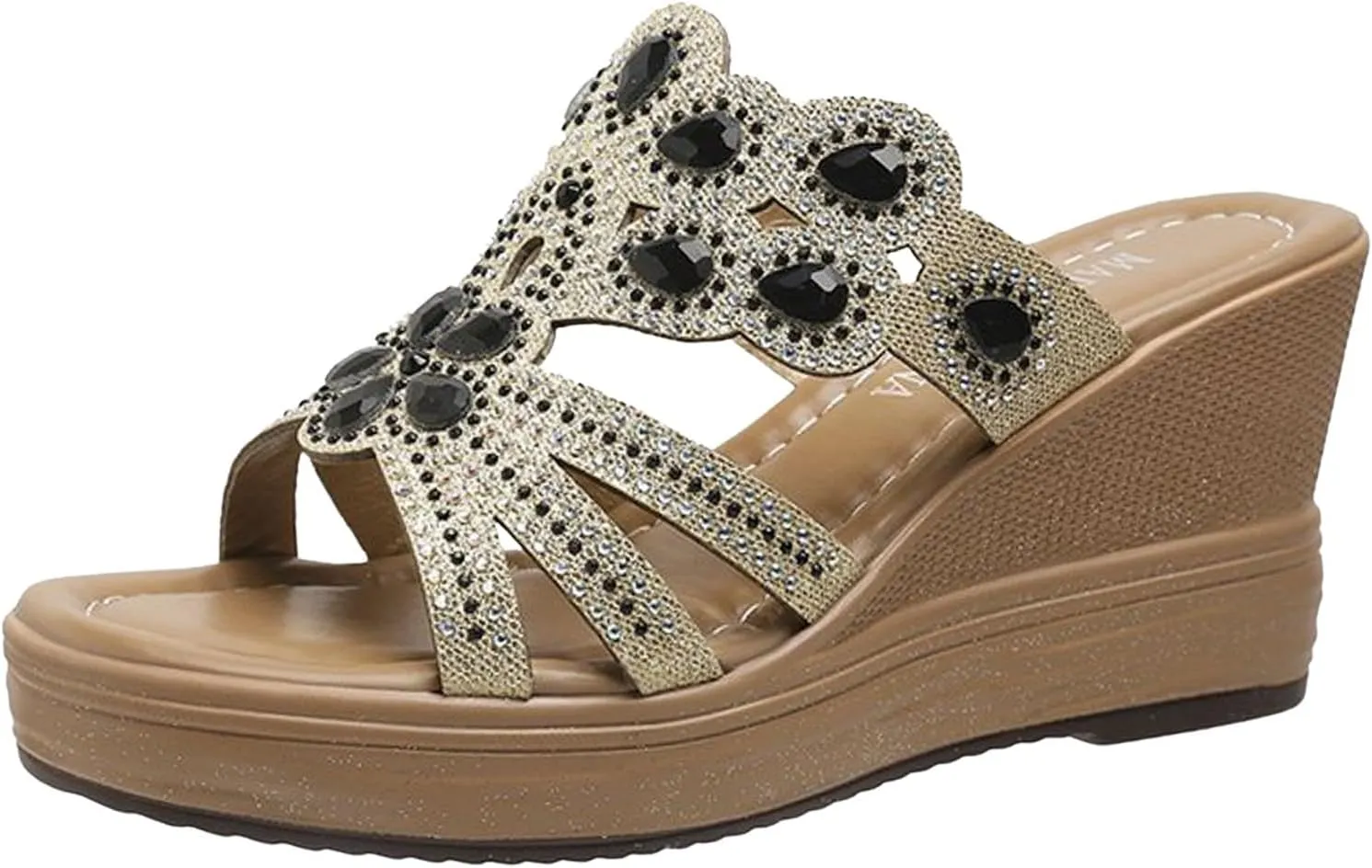 Women's Elegant Thick Bottom Sandals Summer Low Wedges Womens Comfortable Open Toe Sandal Banquet Sandals