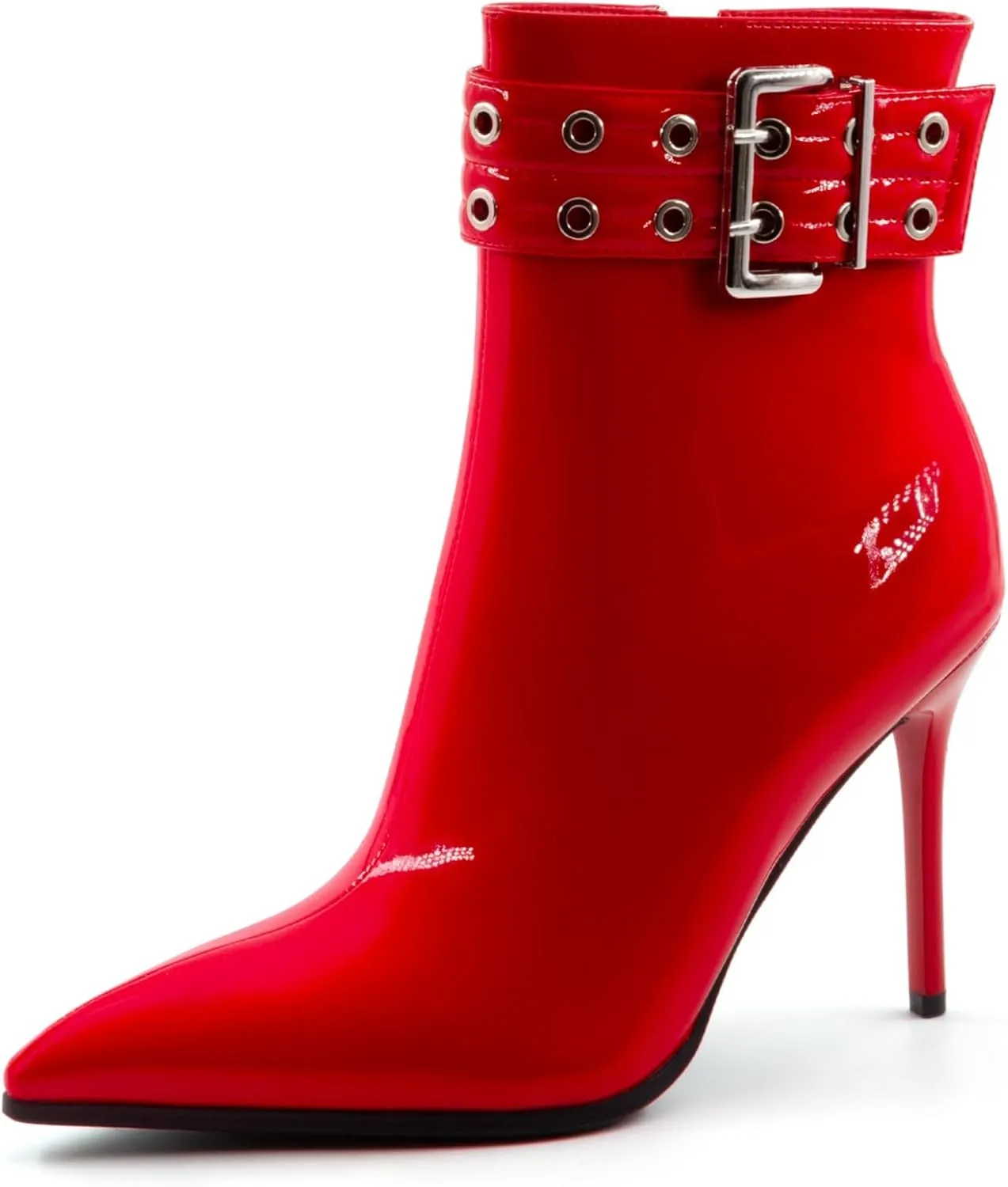 Womens High Heel Ankle Boots Sexy Pointed Toe Slip-on Stiletto Boot with Zipper 4 Inch Heels