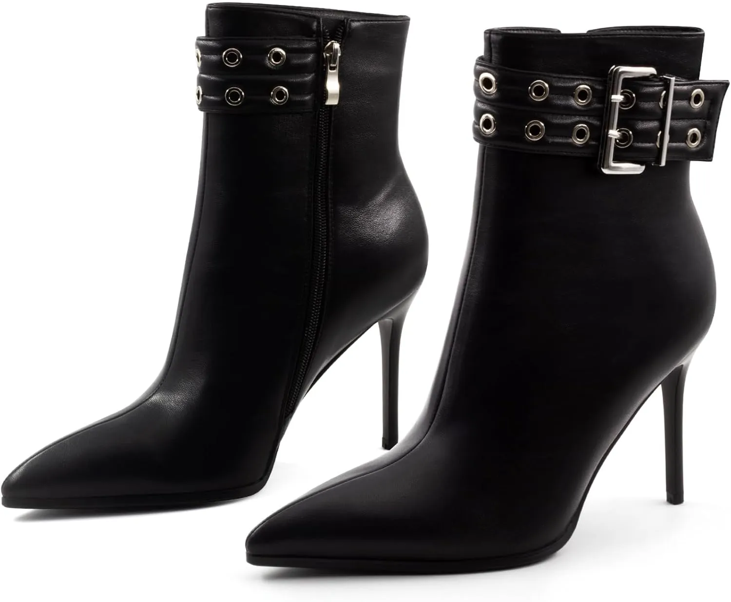Womens High Heel Ankle Boots Sexy Pointed Toe Slip-on Stiletto Boot with Zipper 4 Inch Heels