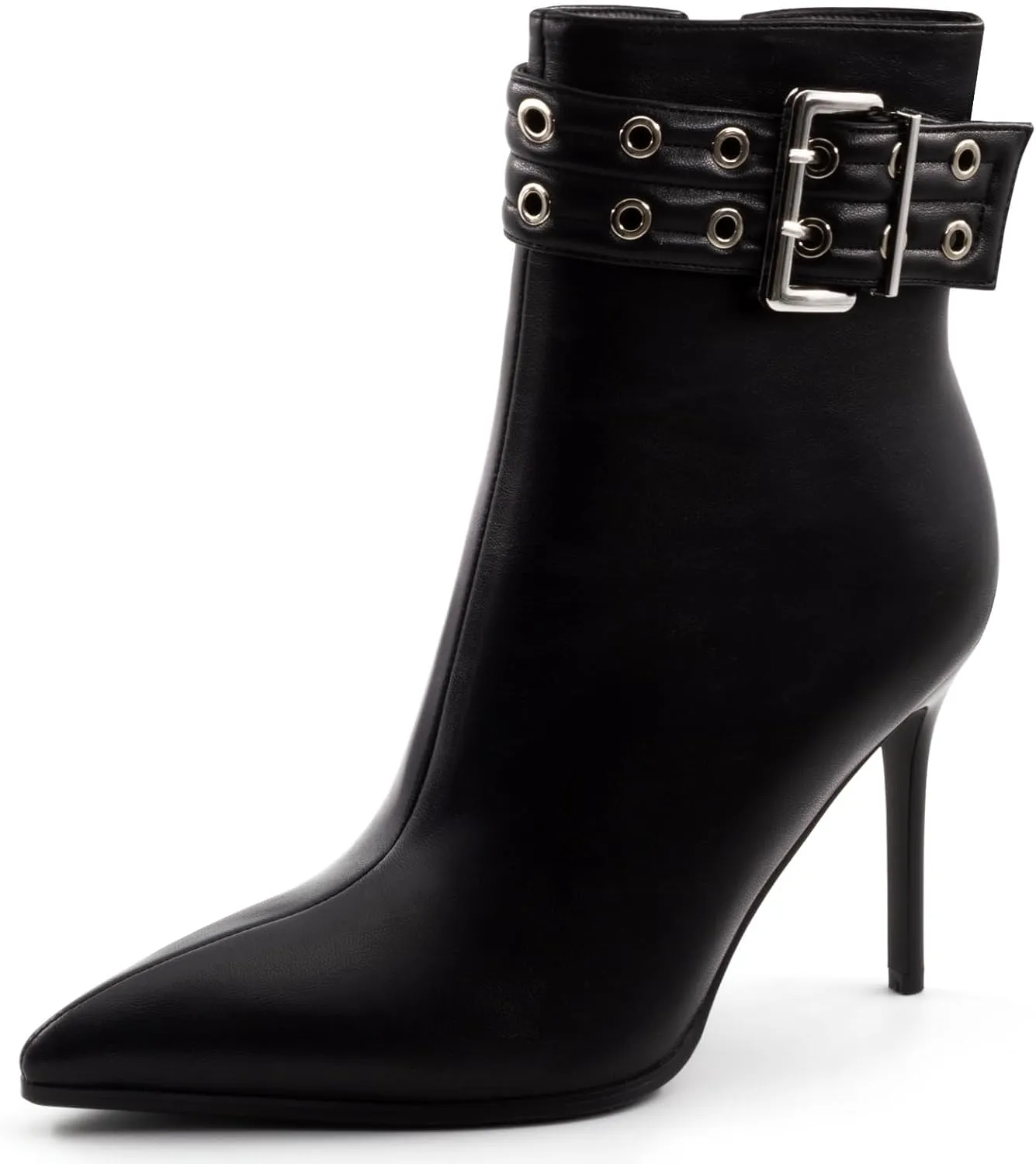 Womens High Heel Ankle Boots Sexy Pointed Toe Slip-on Stiletto Boot with Zipper 4 Inch Heels