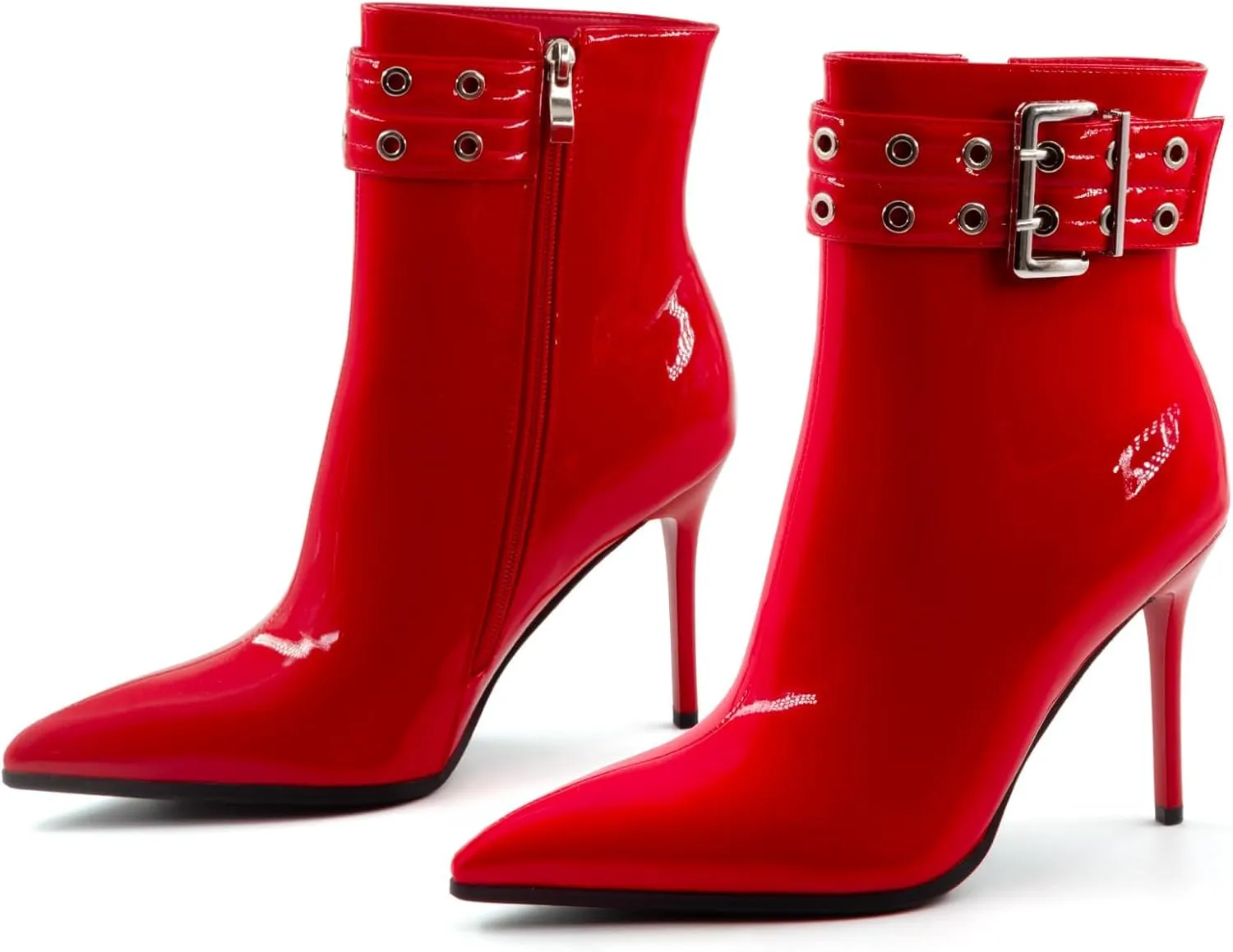 Womens High Heel Ankle Boots Sexy Pointed Toe Slip-on Stiletto Boot with Zipper 4 Inch Heels
