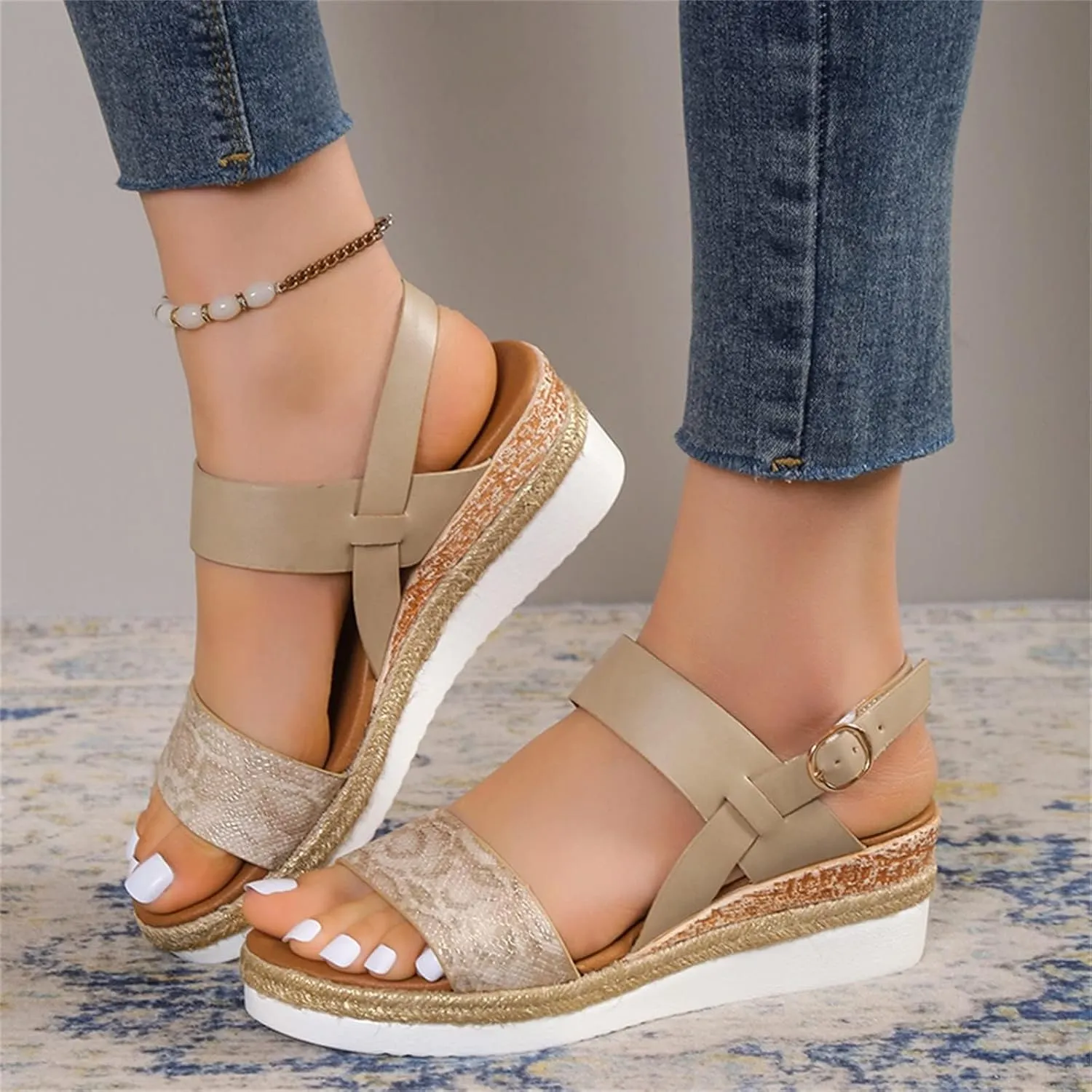 Womens High Wedge Sandals Comfortable Dressy Ankle Strap Platform Shoes Boho Beach Summer Sandals