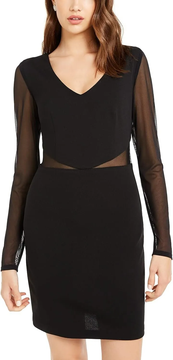 Womens Juniors Mini Illusion Scuba Dress Black 0