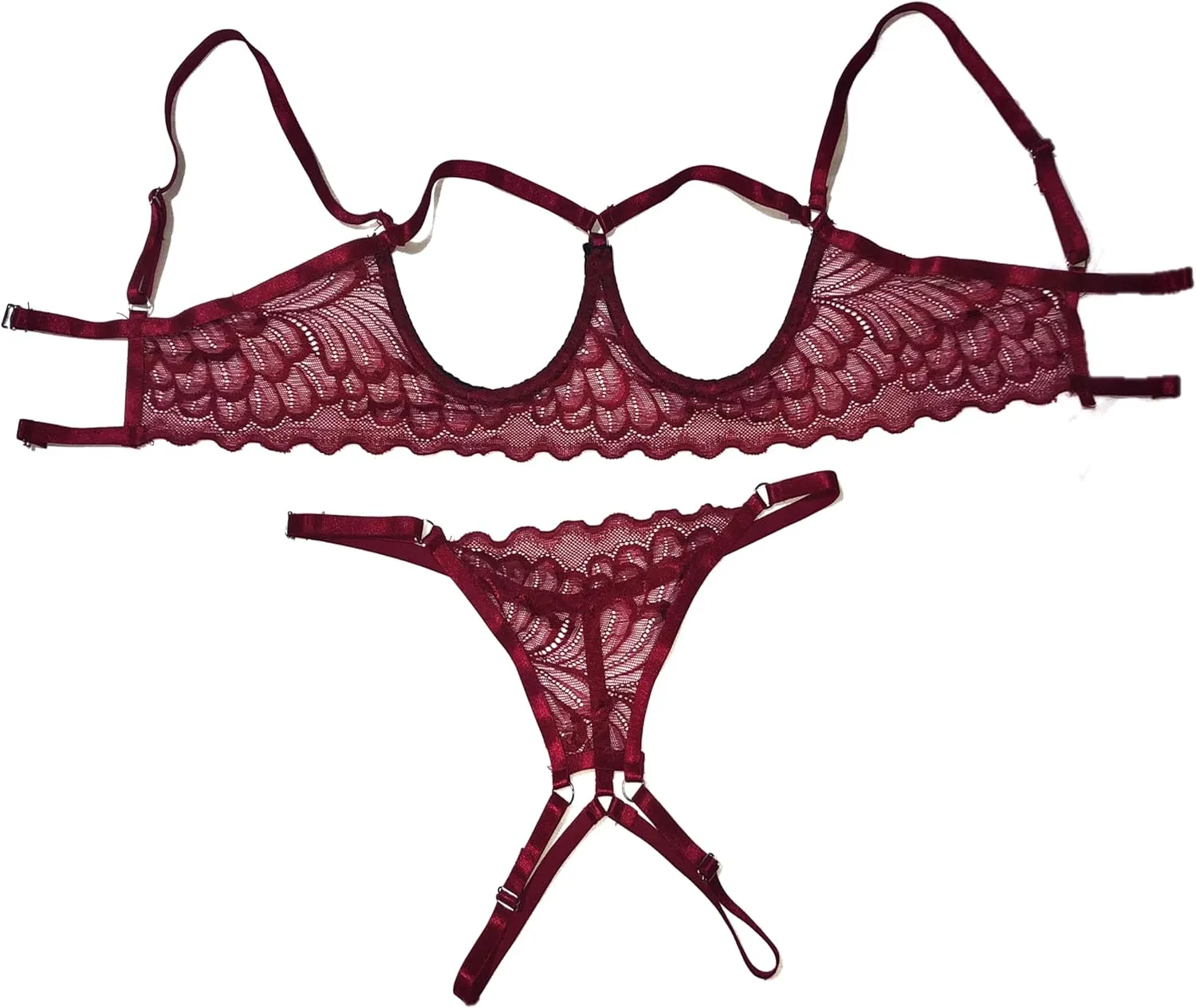 Womens Lingerie - Sheer Lace Mesh Womens Lingerie - V Shaped Thong Open Lingerie For Women