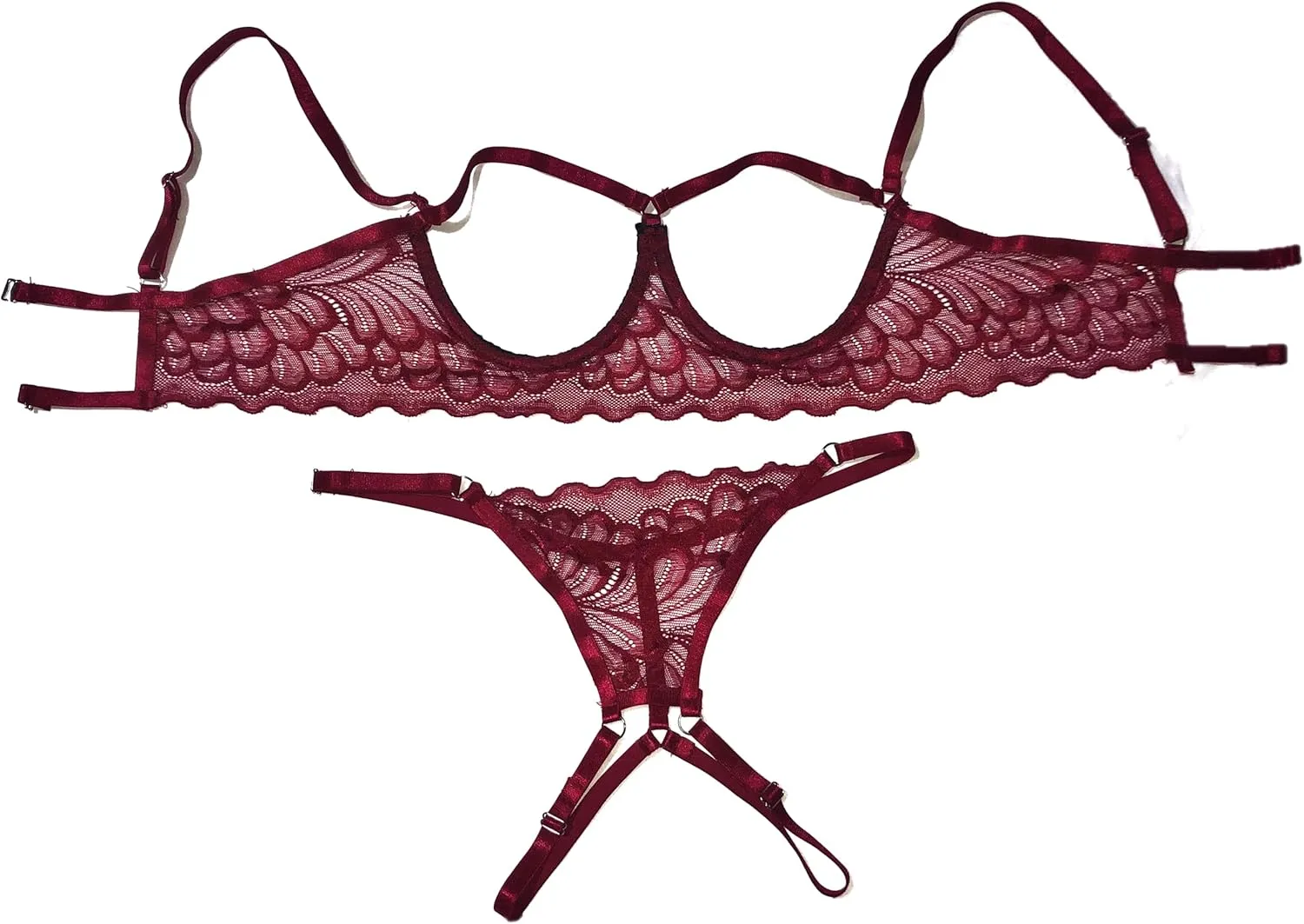 Womens Lingerie - Sheer Lace Mesh Womens Lingerie - V Shaped Thong Open Lingerie For Women