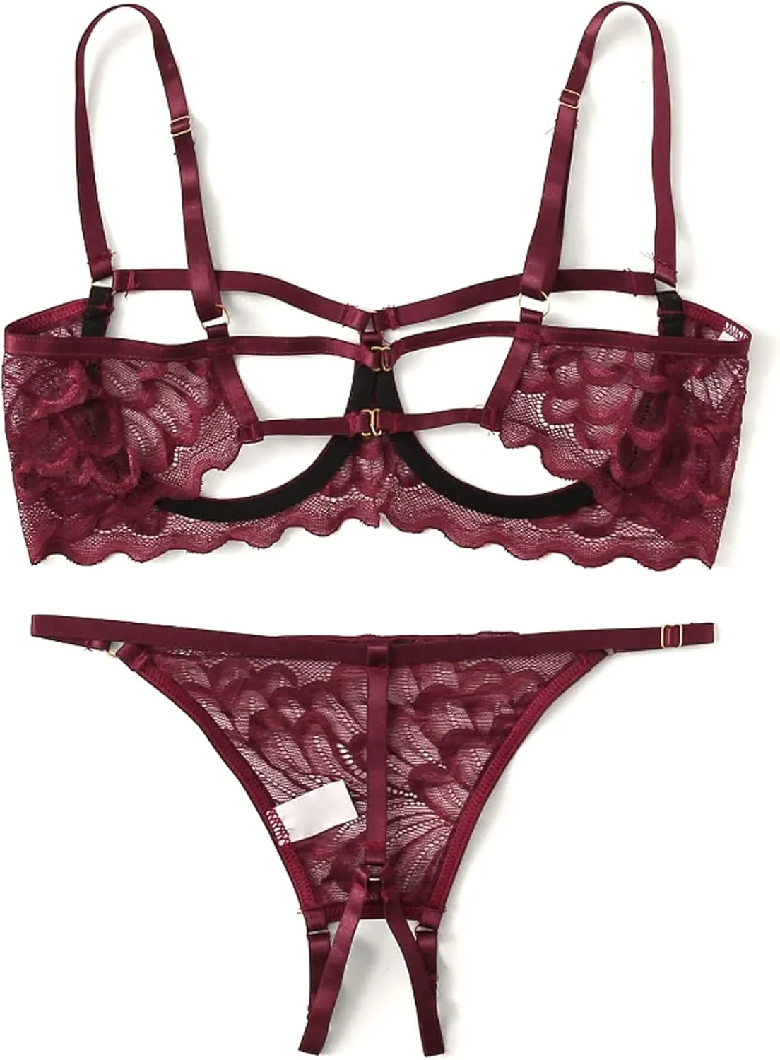 Womens Lingerie - Sheer Lace Mesh Womens Lingerie - V Shaped Thong Open Lingerie For Women