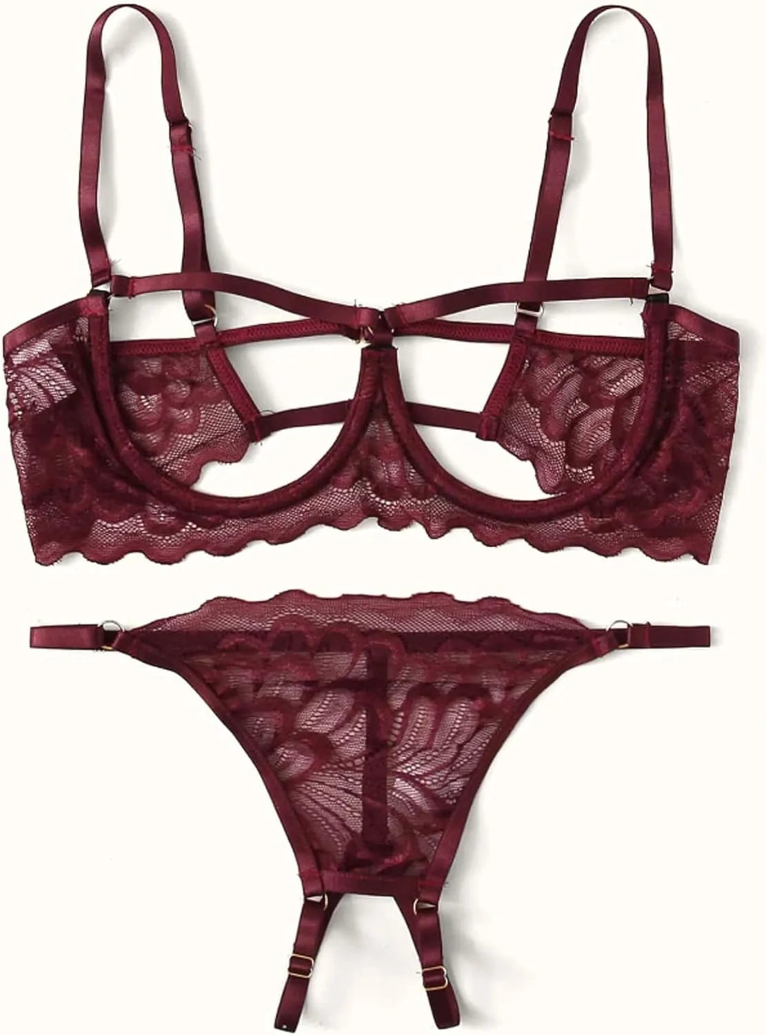 Womens Lingerie - Sheer Lace Mesh Womens Lingerie - V Shaped Thong Open Lingerie For Women