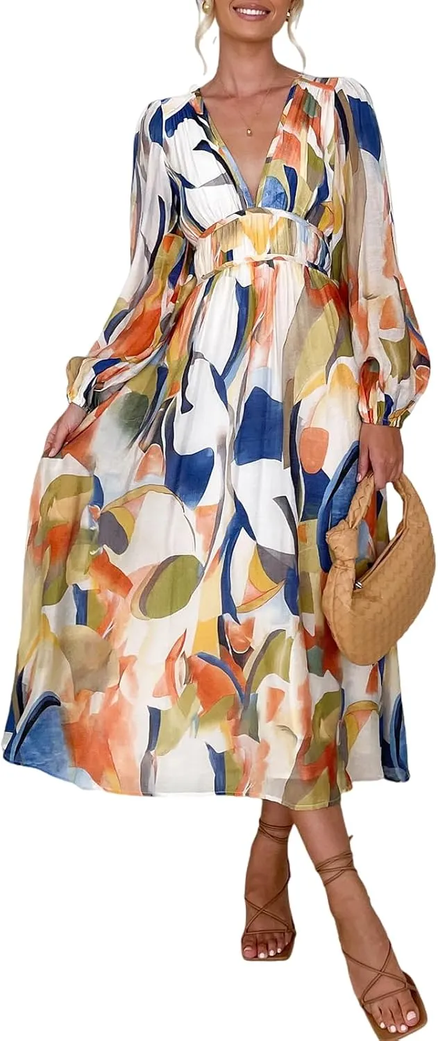 Women's Long Sleeve Floral Maxi Dress Summer Wedding Guest Dress