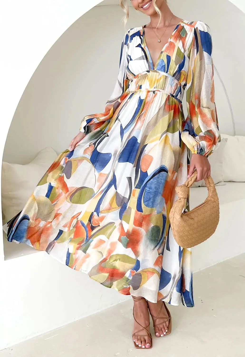 Women's Long Sleeve Floral Maxi Dress Summer Wedding Guest Dress