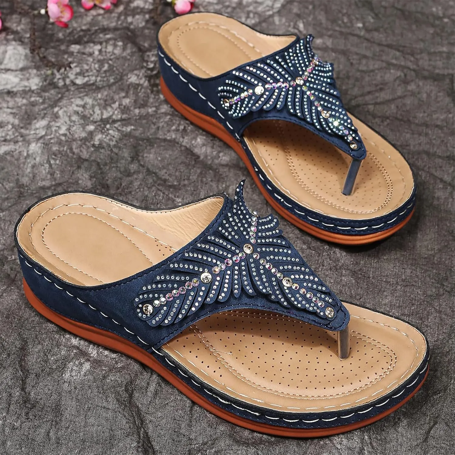 Womens Orthopedic Sandals Casual Clip Toe Flip Flops with Arch Support Breathable Dressy Wedge Sandals Shoes