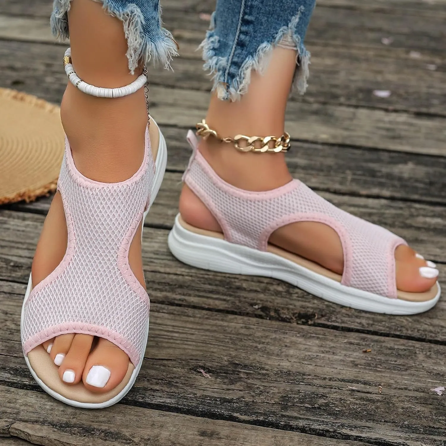 Womens Platform Sandals Leather Platform Sandals Summer Low Wedges Womens Comfortable Open Toe Sandal