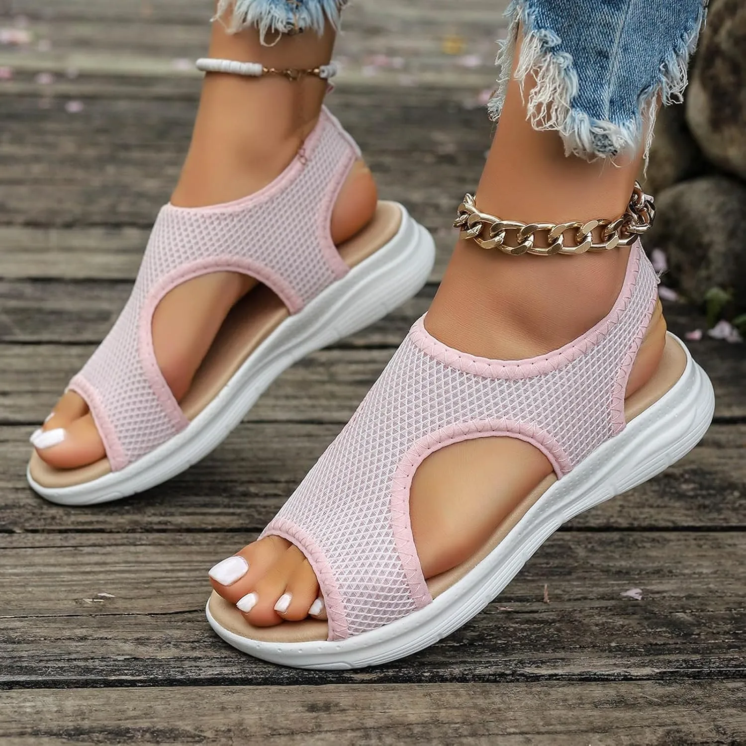 Womens Platform Sandals Leather Platform Sandals Summer Low Wedges Womens Comfortable Open Toe Sandal