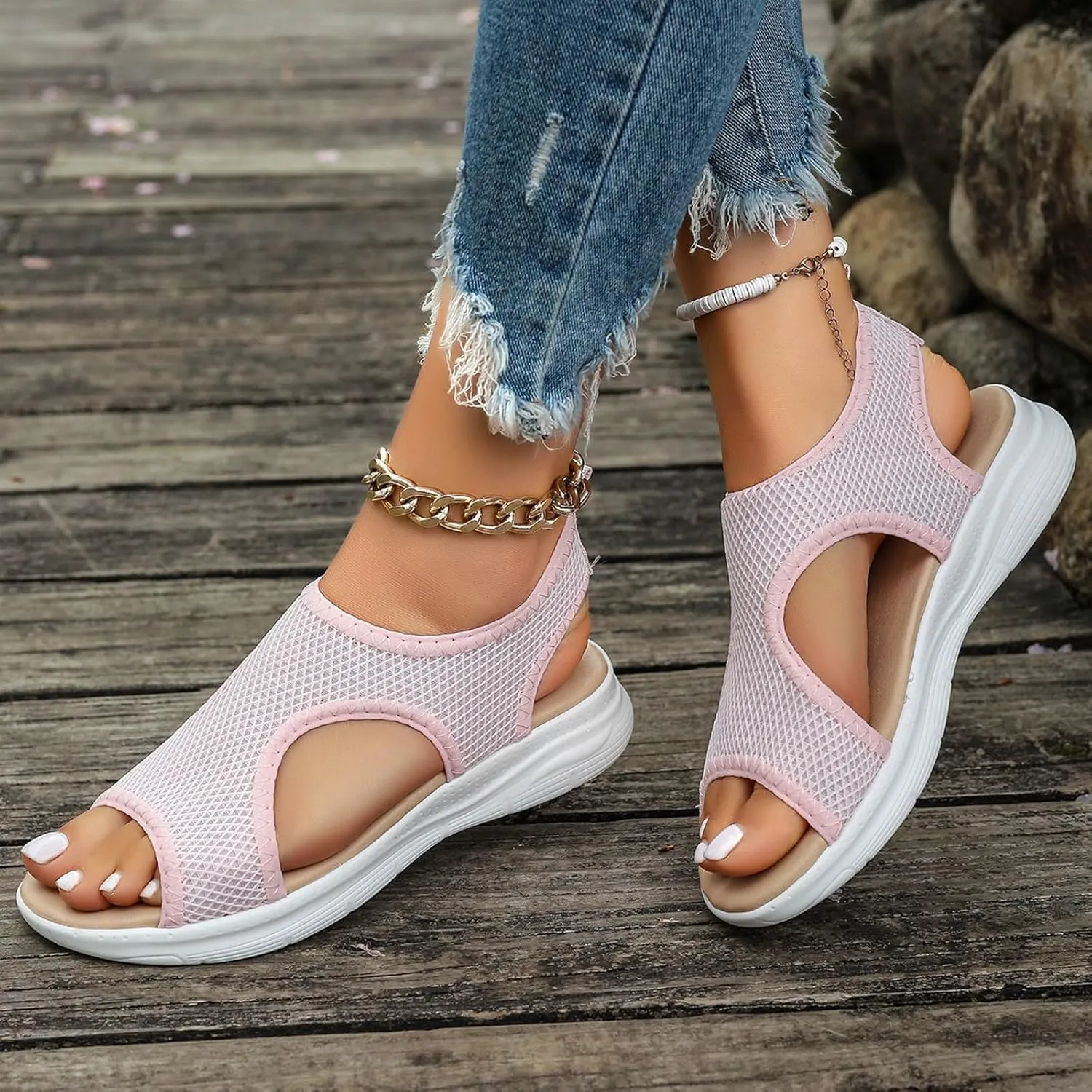 Womens Platform Sandals Leather Platform Sandals Summer Low Wedges Womens Comfortable Open Toe Sandal