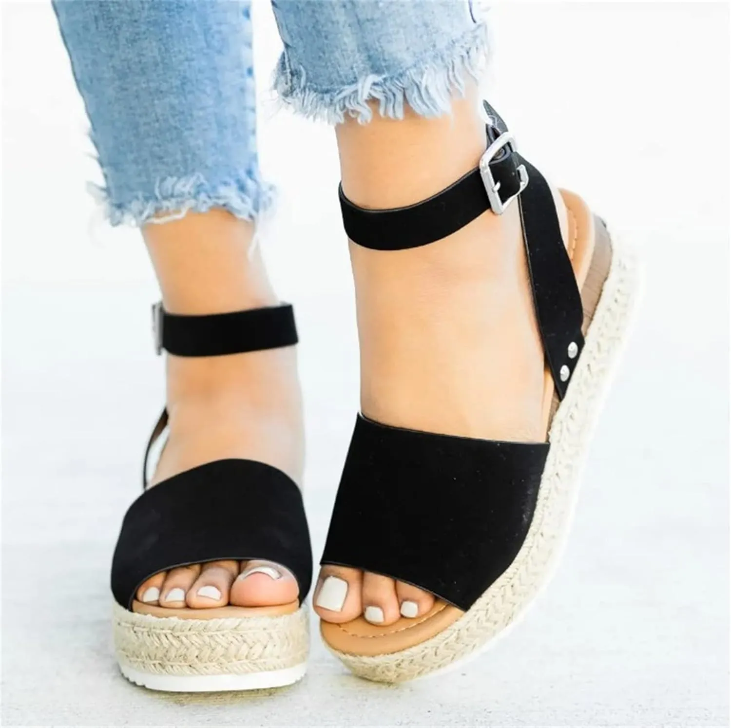 Womens Sandals Dressy Casual Wedge Platform Espadrilles Sandals Strappy Comfortable Summer Beach Walking Dress Shoes
