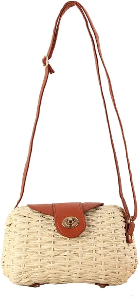 Womens Simple Elegant Summer Woven Shoulder Handbag, Leisure Straw Woven Bag/Purse for Beach Holiday