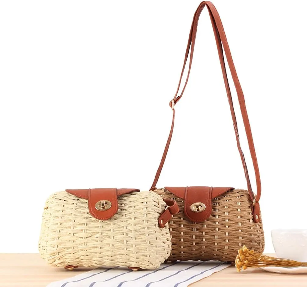 Womens Simple Elegant Summer Woven Shoulder Handbag, Leisure Straw Woven Bag/Purse for Beach Holiday
