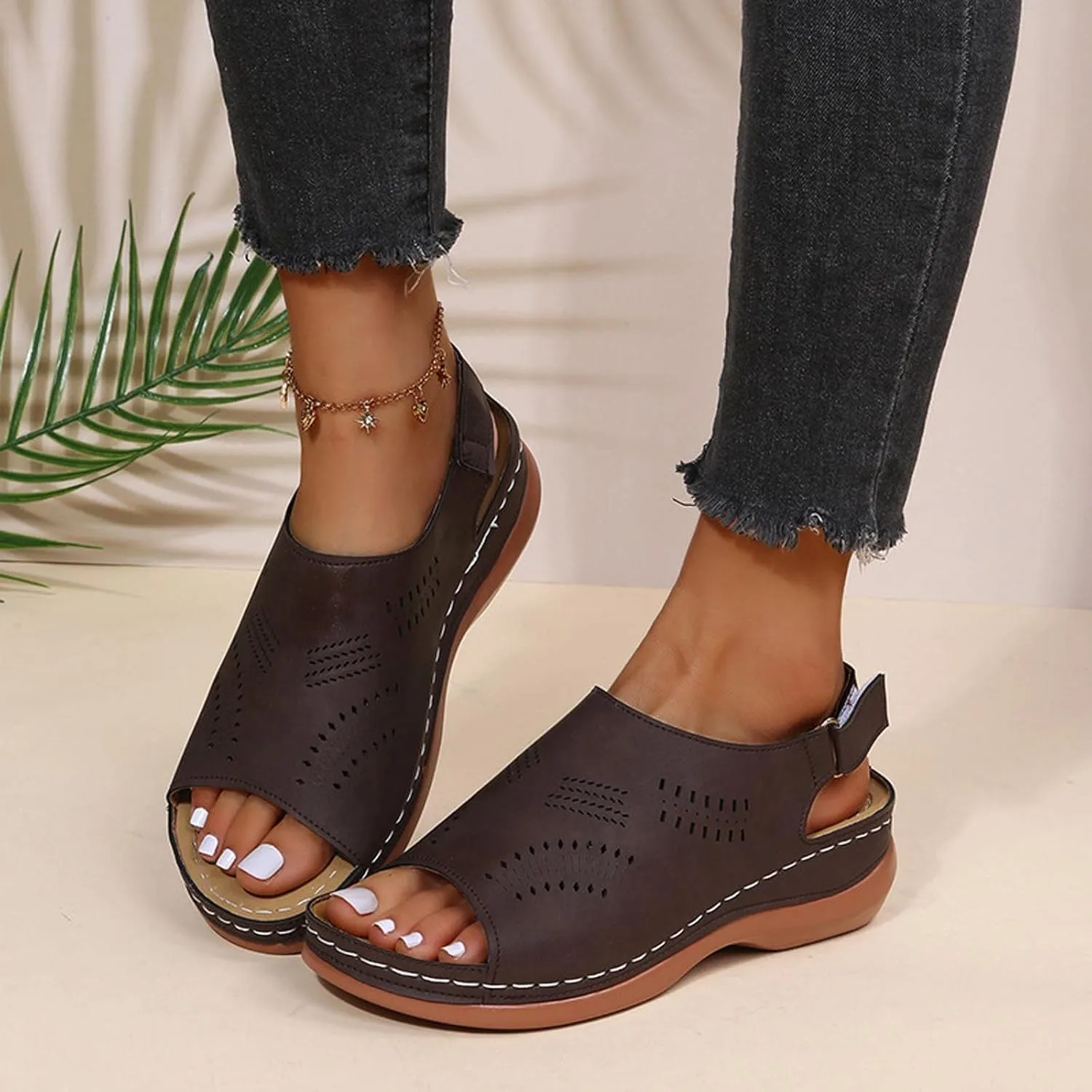 Womens Slingback Wedges Sandals Fish Mouth Womens Sandals Sandals Womens Dressy Shoes Comfortable Strap Beach Sandal