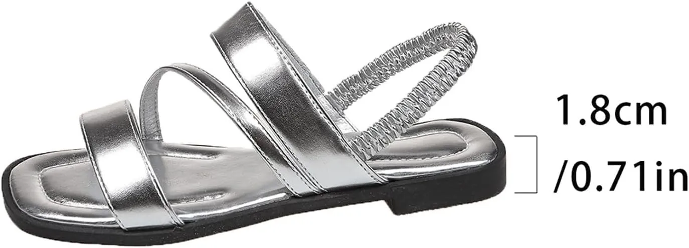 Womens Slip On Sandals Womens Elastic Strappy Flat Shoes for Summer Dressy Casual Walking Sandals