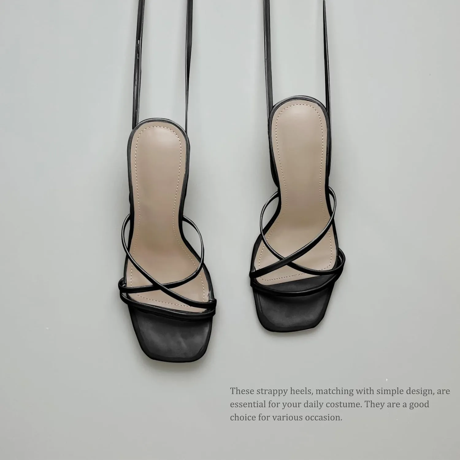 Womens Strappy Stiletto High Heeled Square Toe Sandals