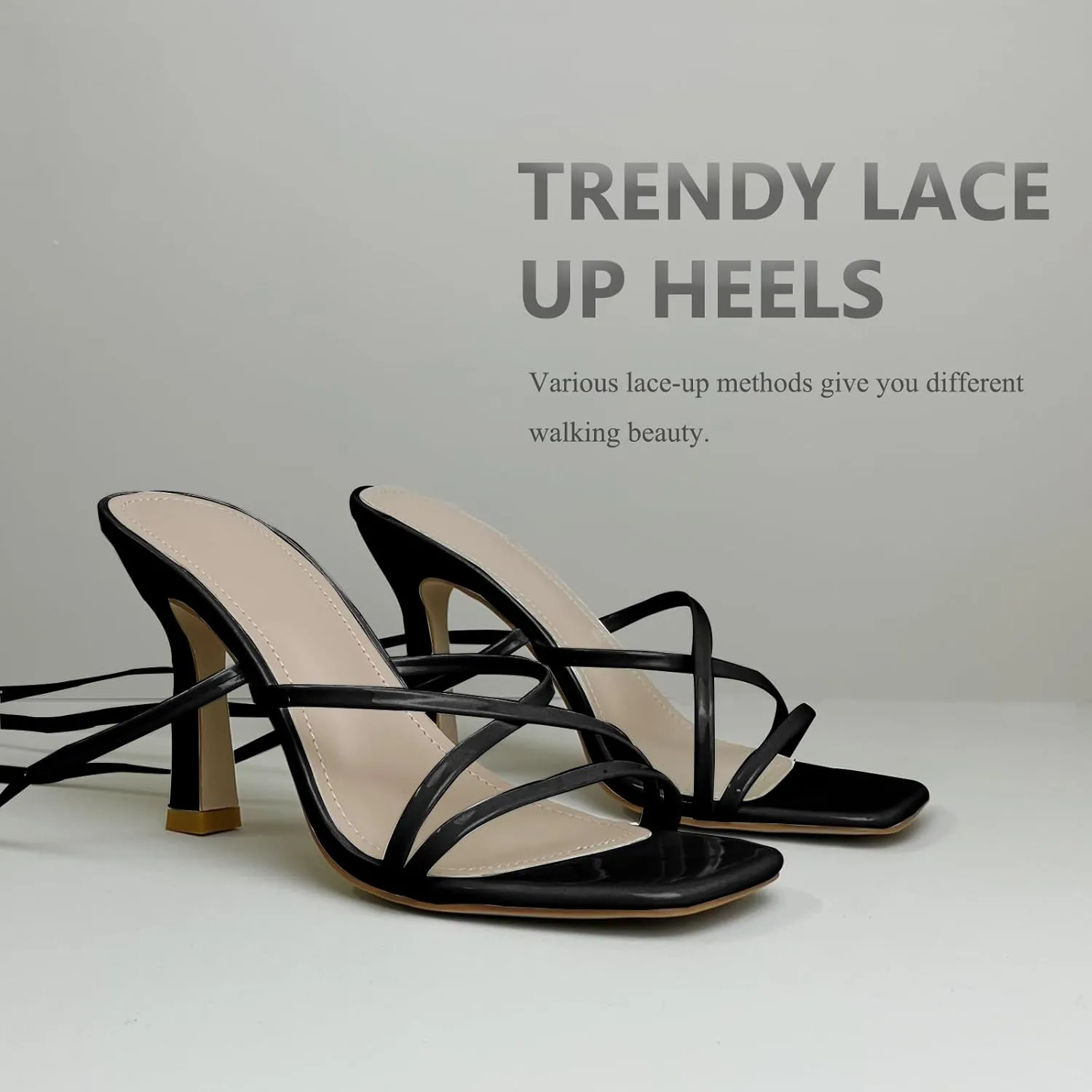 Womens Strappy Stiletto High Heeled Square Toe Sandals