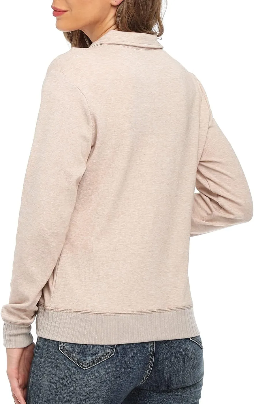 Women's Zip up Sweatshirt Jacket Stand Collar Hoodless Running Sweatshirt with Pockets
