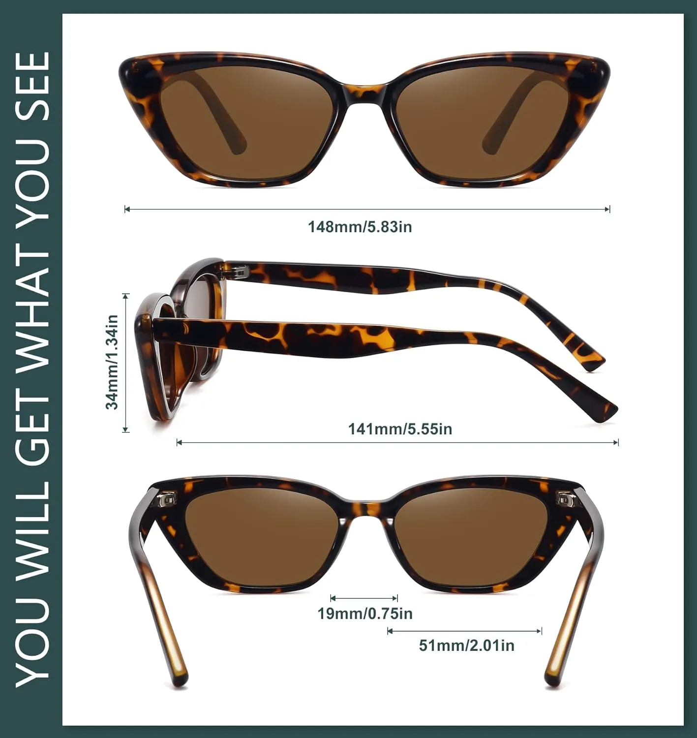 WOWSUN Cat Eye Sunglasses Womens Retro Narrow Trendy Polarized Sunglasses