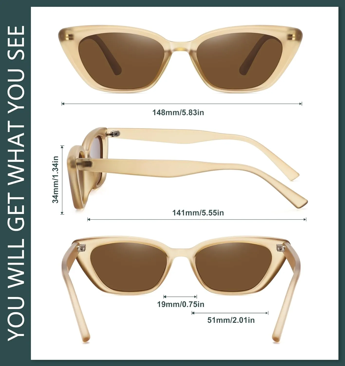WOWSUN Cat Eye Sunglasses Womens Retro Narrow Trendy Polarized Sunglasses