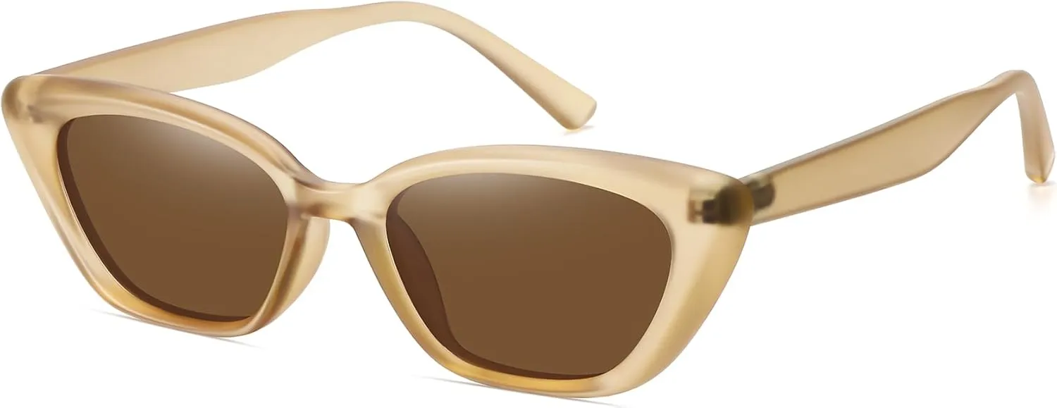 WOWSUN Cat Eye Sunglasses Womens Retro Narrow Trendy Polarized Sunglasses