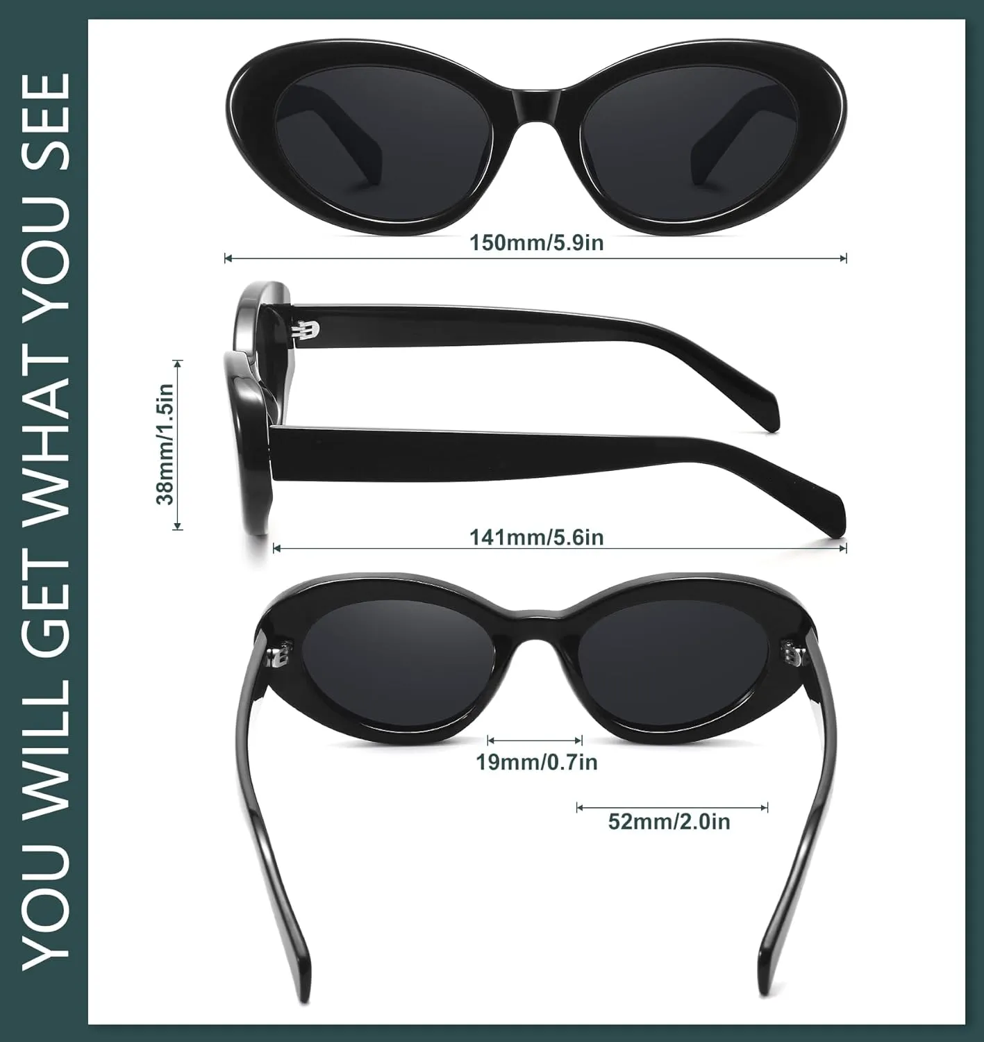 WOWSUN Retro Oval Cat Eye Sunglasses Womens Polarized Y2K Trendy Sunglasses