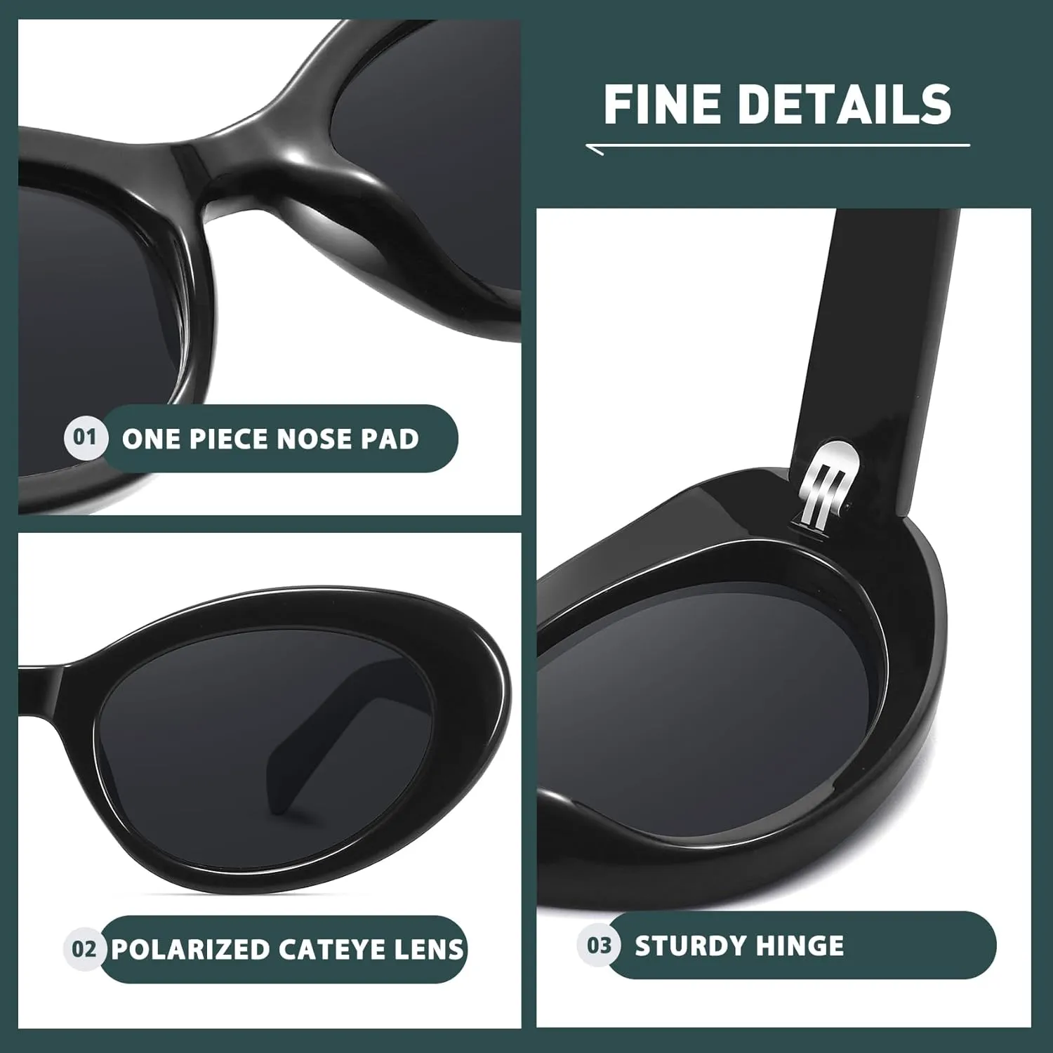 WOWSUN Retro Oval Cat Eye Sunglasses Womens Polarized Y2K Trendy Sunglasses