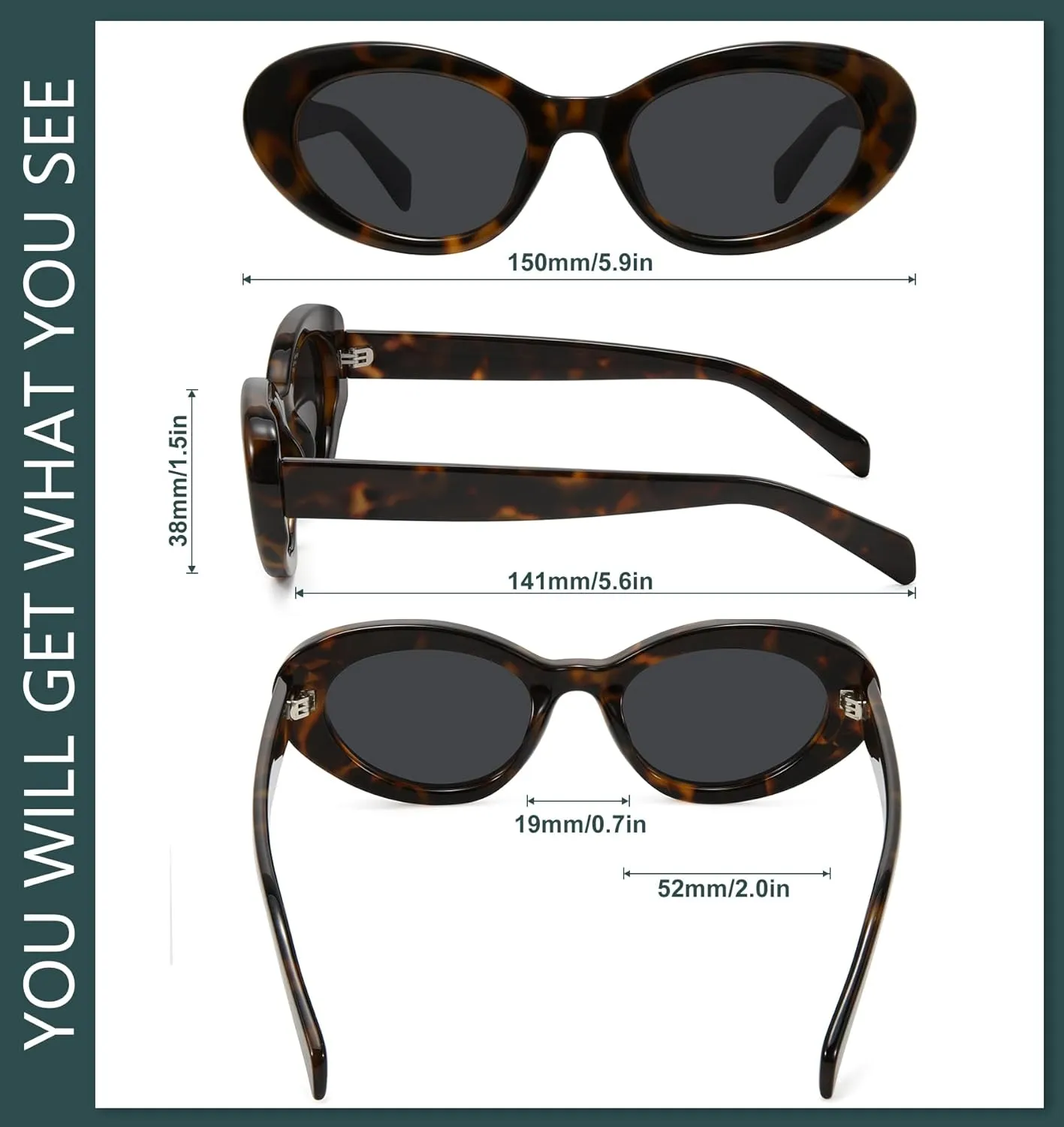 WOWSUN Retro Oval Cat Eye Sunglasses Womens Polarized Y2K Trendy Sunglasses