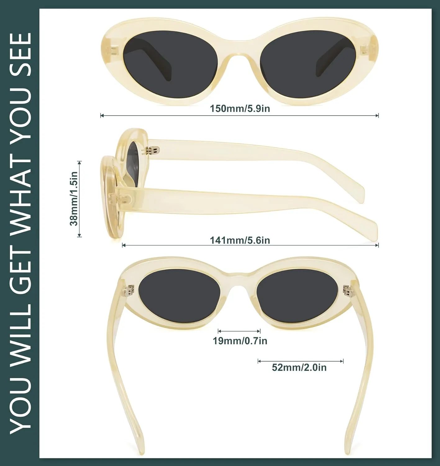 WOWSUN Retro Oval Cat Eye Sunglasses Womens Polarized Y2K Trendy Sunglasses